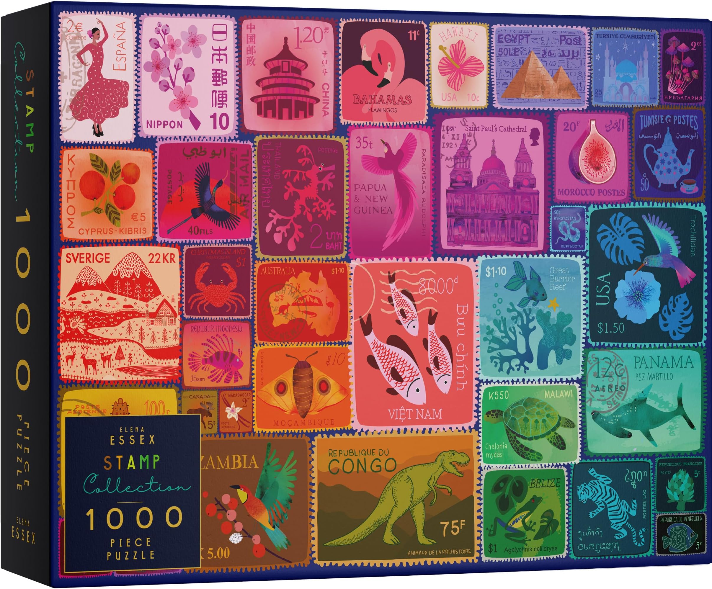 Elena Essex 1000 piece jigsaw puzzles for adults - Stamp Collection/jigsaw puzzle/puzzles for adults 1000 / colourful rainbow gradient puzzle/size 68x49cm