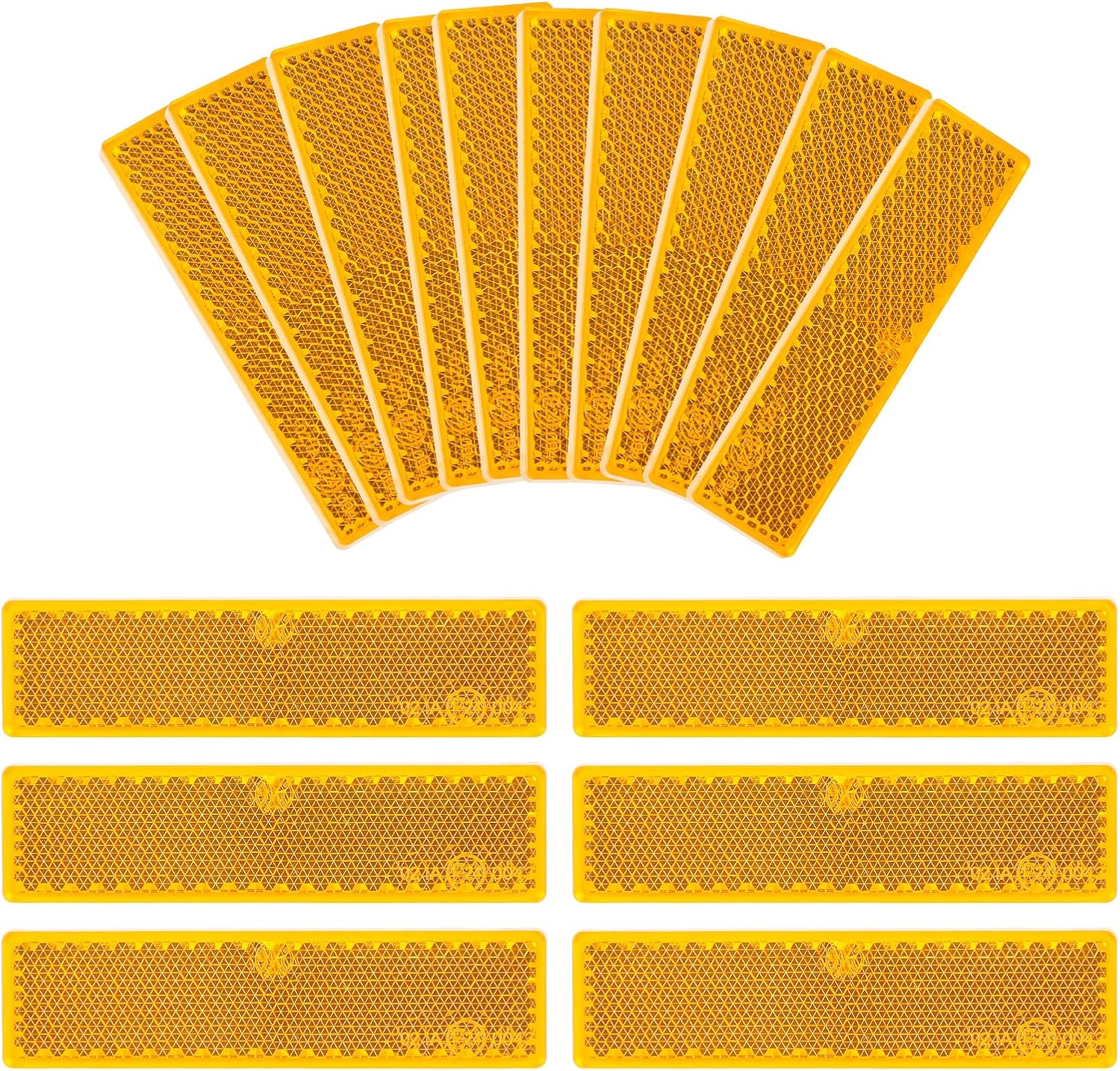 10 Pack Yellow Self Adhesive Rectangle Reflectors, E24 Approval Road Safety Stick-on Rear Reflectors for Trailer Caravan Truck Lorry or Agricultural Machines