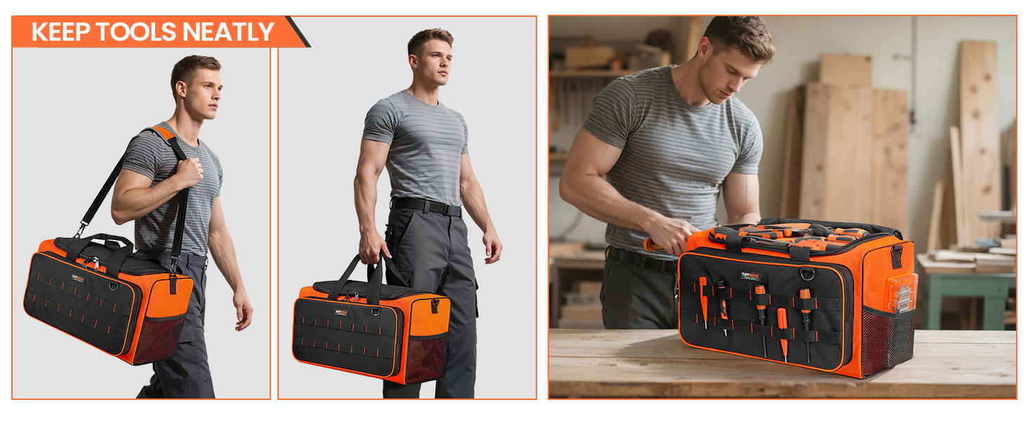 TUFFWORX Heavy Duty Large Tool Bag with Multiple Pockets, 50x27x30