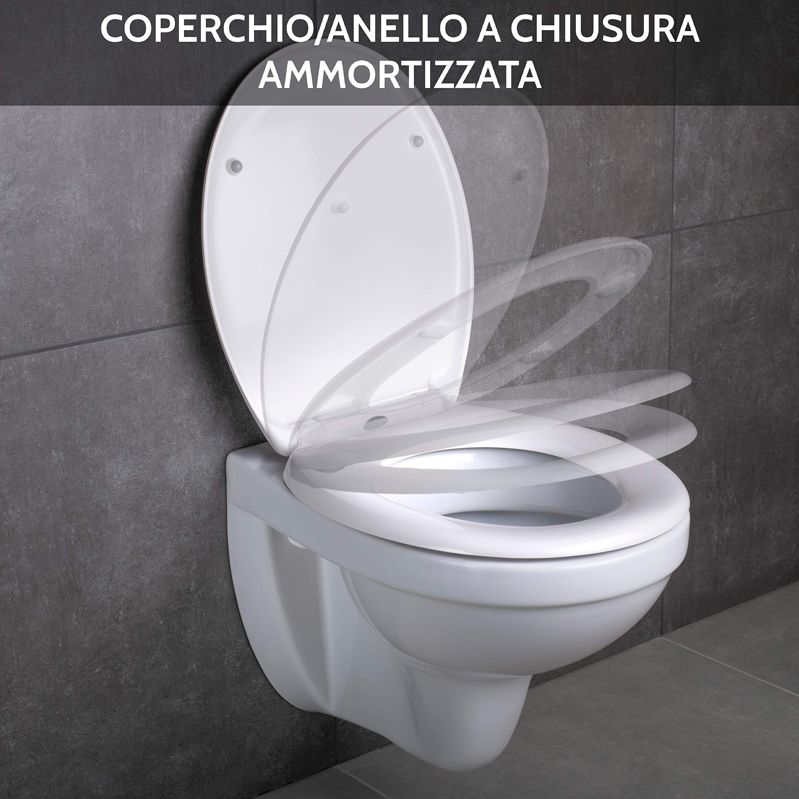 Benkstein® Sidele WC Copriwater Tavoletta Water Copertura Ovale Sgancio Rapido e Chiusura Ammortizzata Automatica. Duroplastica Antibatterica e Coperchio Universale