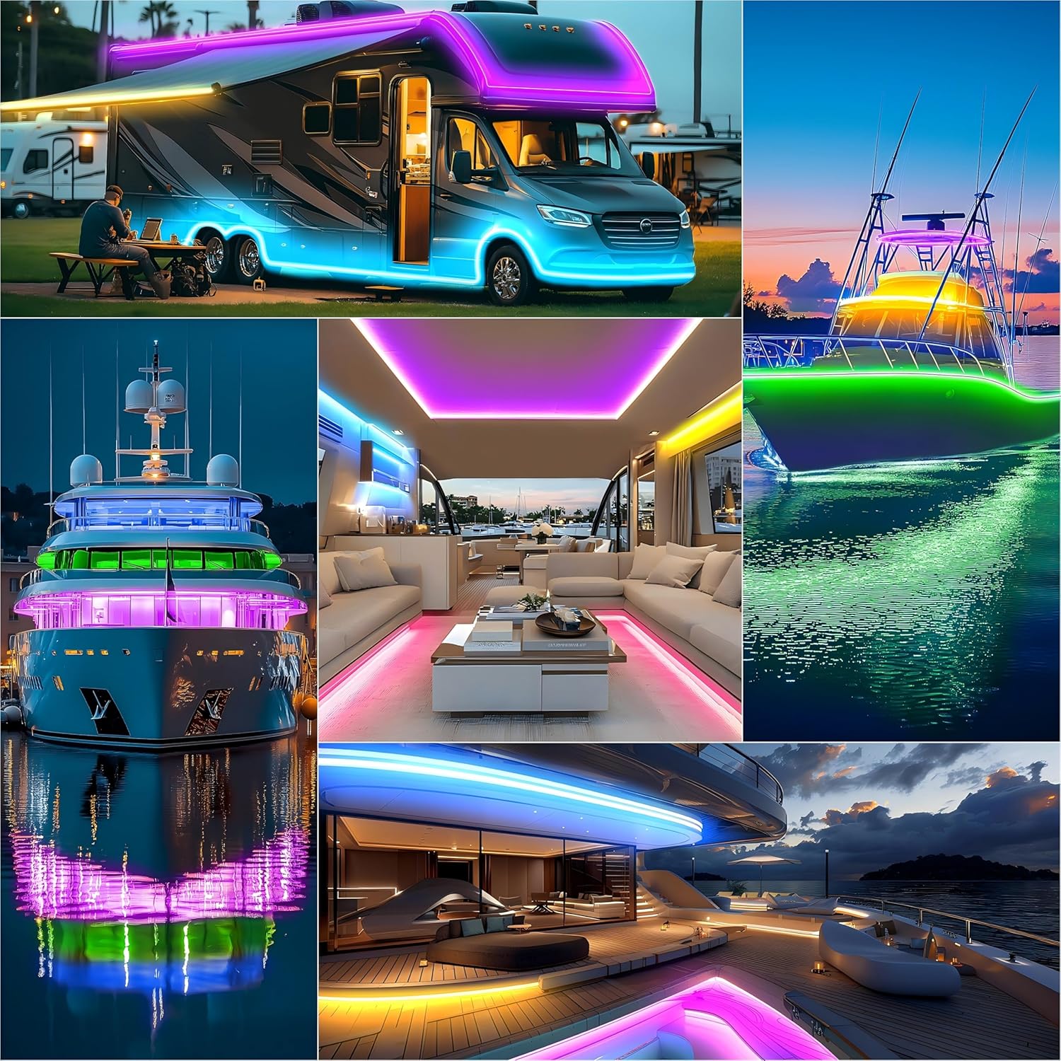 Led Boat Lights 50FT, Marine Pontoon Led Lights with App, 12V RGB Waterproof Boat Interior Strip Light for Pontoon, RV, Kayak, Deck