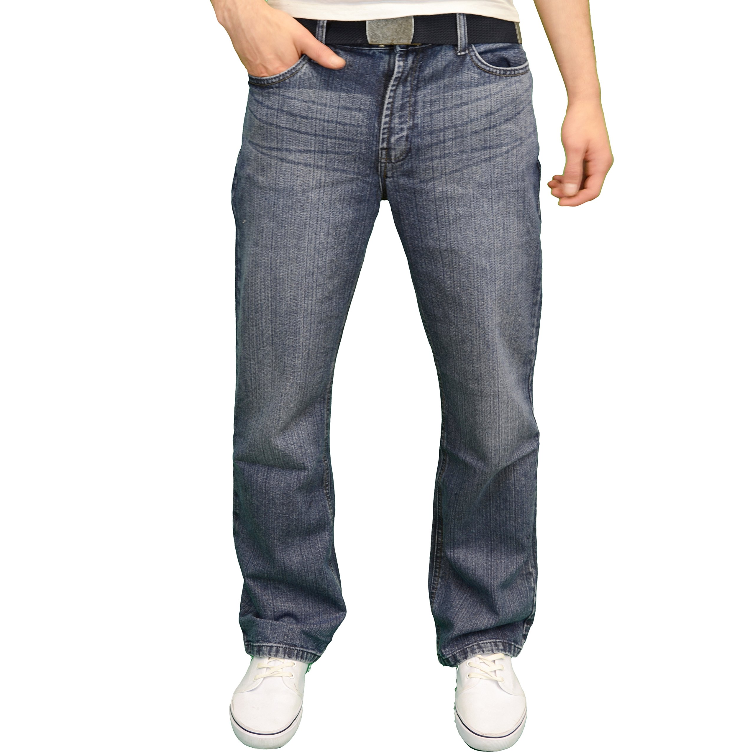 FB JEANS Mens Regular Fit Boot Cut Jeans (Darkwash, 34W / 32L)