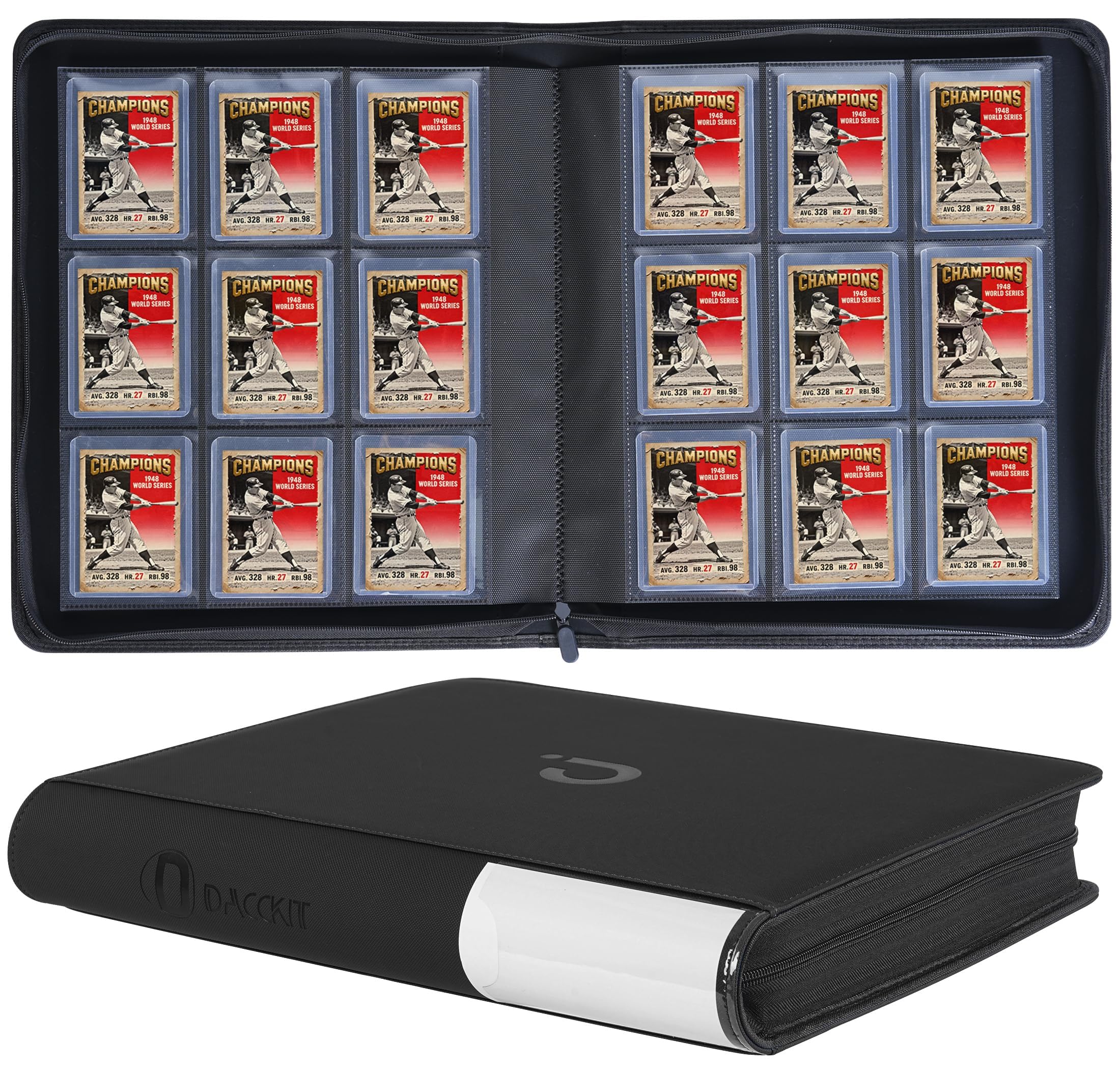 D DACCKIT Top Loader Binder，9 Pocket Top Loader Binders with Sleeves for 3" x 4" Rigid Card Holders for Trading Cards or Sports Cards - Model C，Classic Black