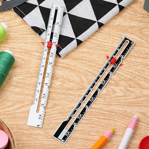 Miniatura 7 de 2 piezas de medidor de costura de metal deslizante herramienta de medición de costura, regla de calibre de acolchado para tejer, manualidades,