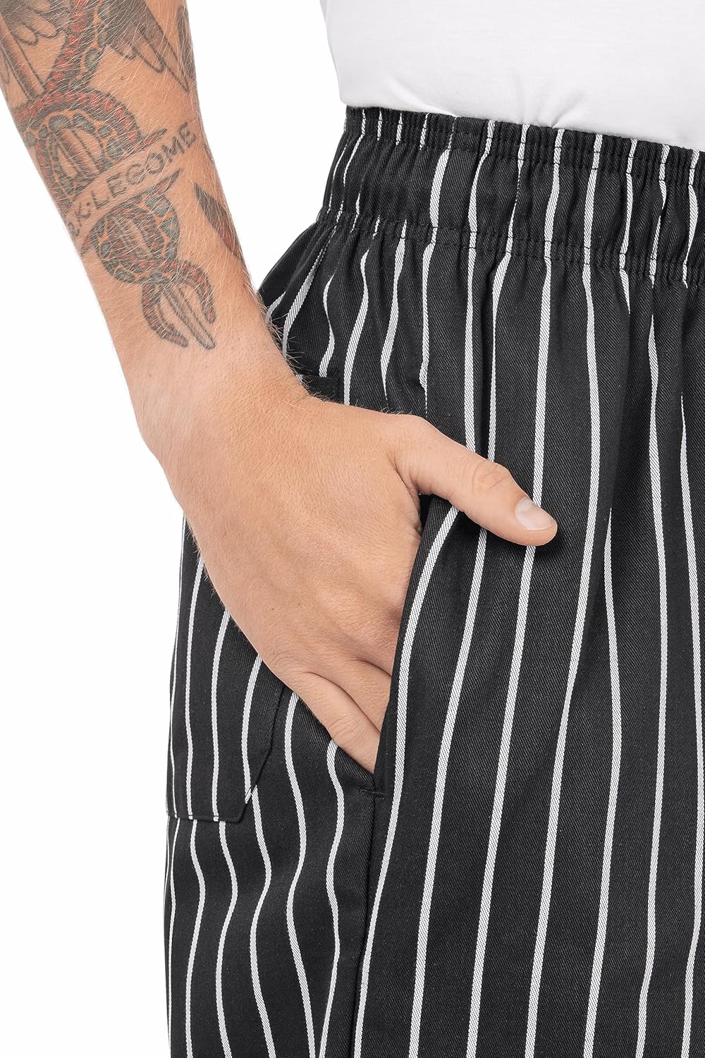 Black and White Striped Baggy Chef Pants