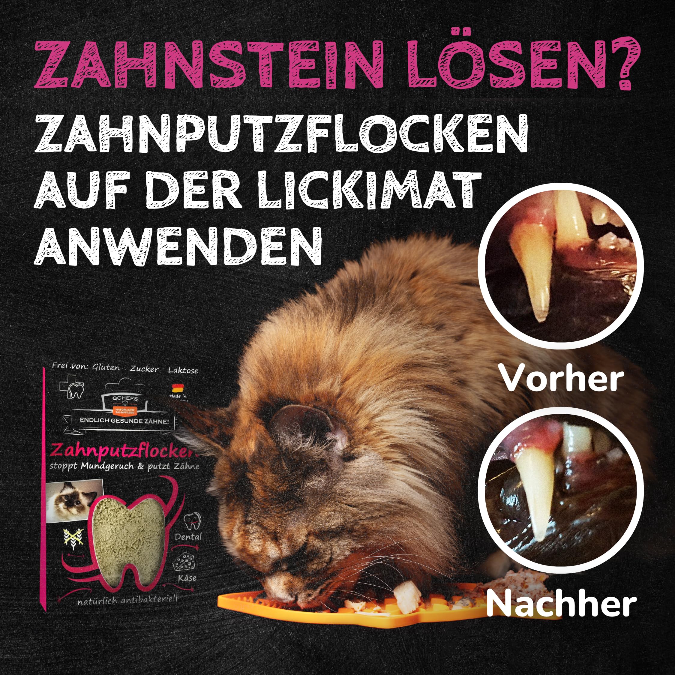 QCHEFS 2er Pack Großpackung Papie ZAHNPUTZFLOCKEN Katze Zahnpflege zum Lecken von Schleckmatte mit Nassfutter, Lachsöl, Katzenmilch, Malz Paste, Katzenfutter oder Leckerli