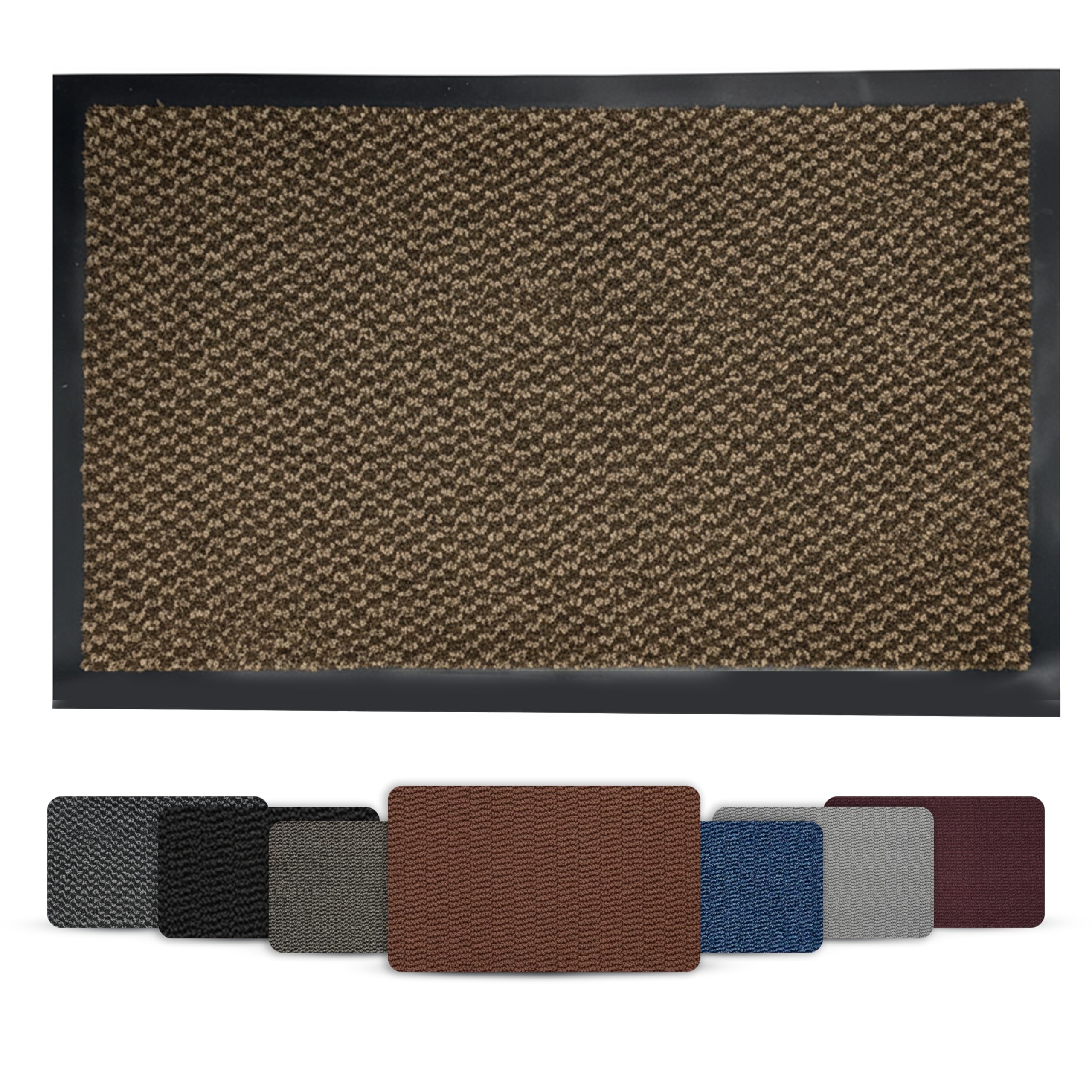 Door Mat Indoor Outdoor Non Slip Rubber Mat – Heavy Duty Washable Floor Mat, Super Absorbent Dirt Trapper Doormat for Front Door, Kitchen & Entrance Hallway (Brown, 90cm x 150cm)