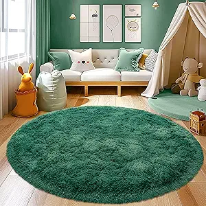 Round Fluffy Rug 6FT Green - Super Soft Circle for Kids Room - Shaggy Circular for Nursery - Fuzzy Plush for Teens - Furry Carpet for Boys Girls Room