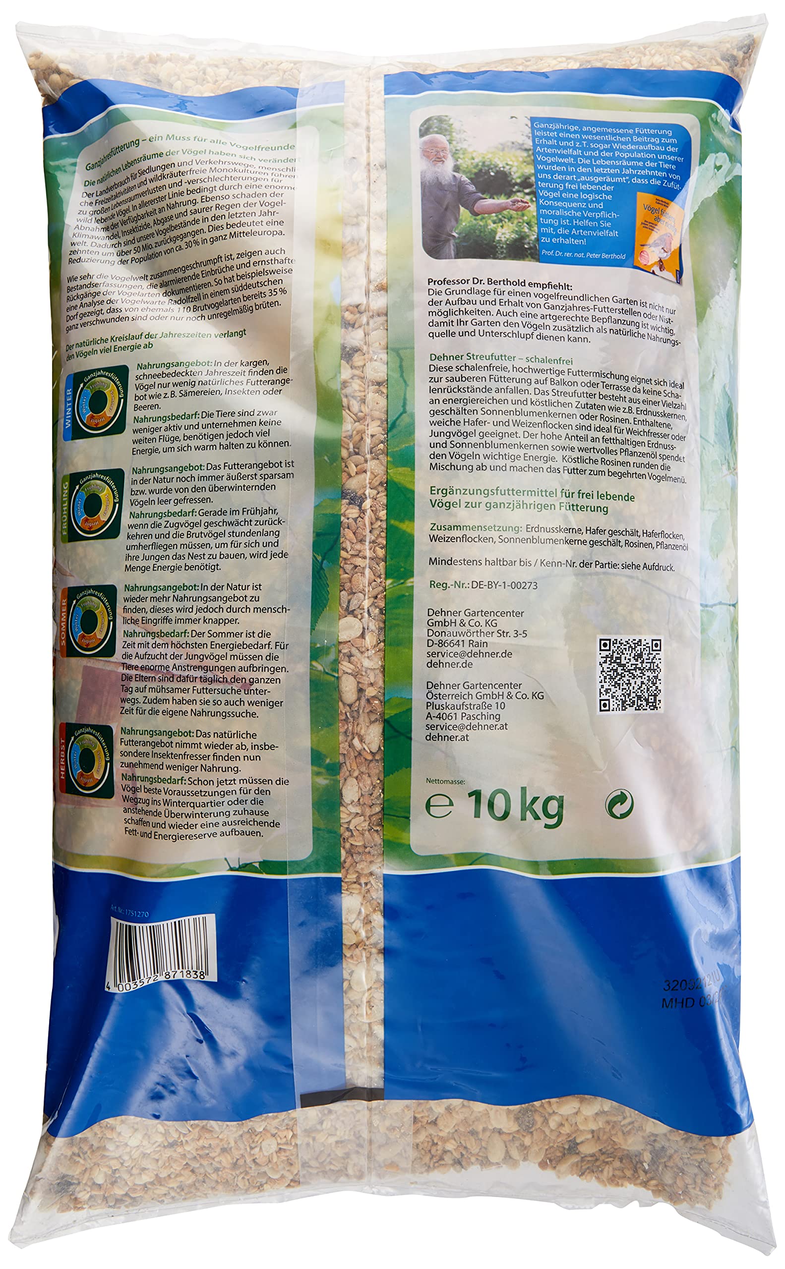 Dehner Natura Wildvogelfutter, schalenfreies Streufutter, 10 kg & Natura Wildvogelfutter, halbe/ganze Erdnüsse, 5 l (3.4 kg)