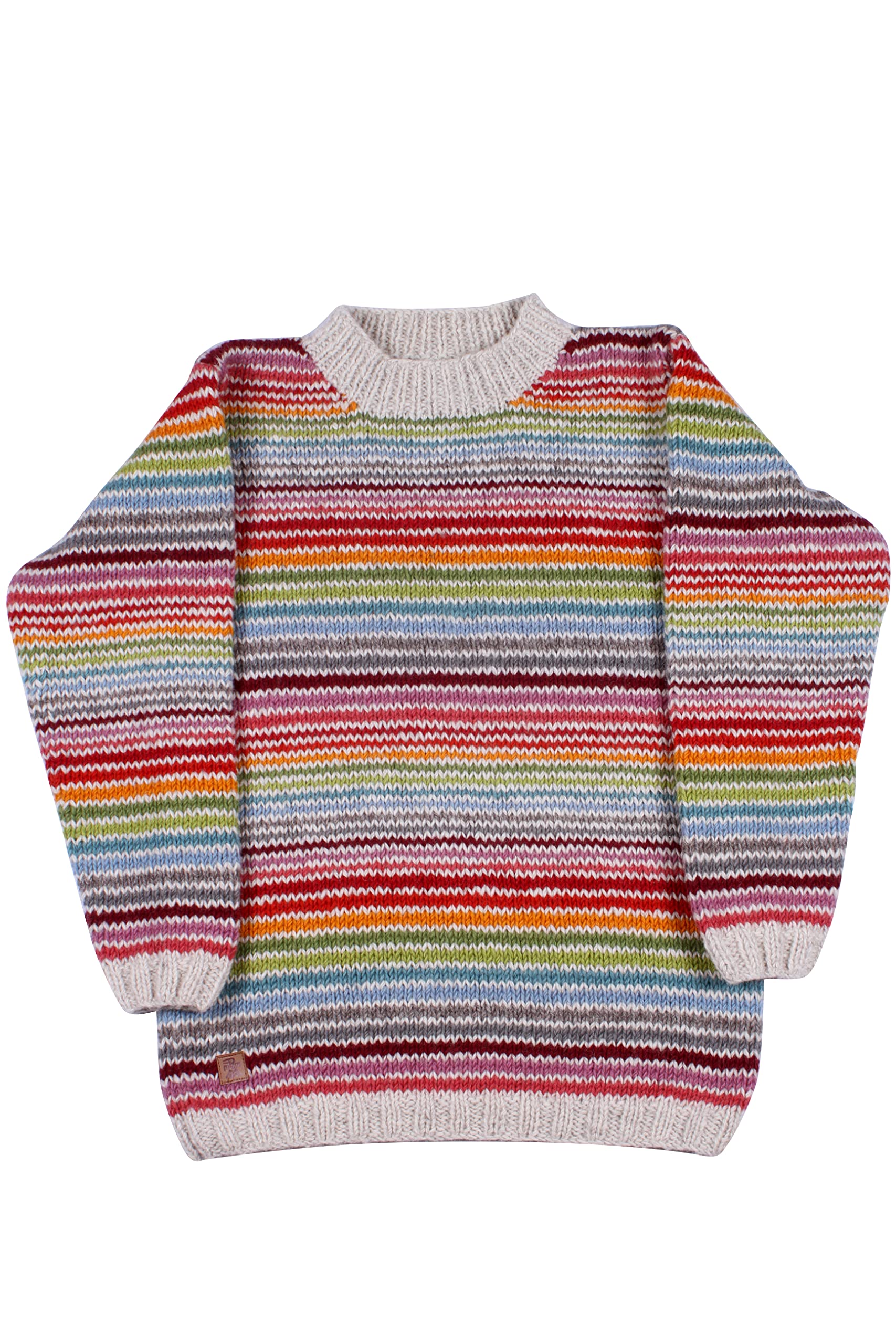 Pachamama Women Wool Jumper Handknitted Stripe Multicoloured Handmade Extra Warm Sweater Fair Trade (Med UK 12-14)