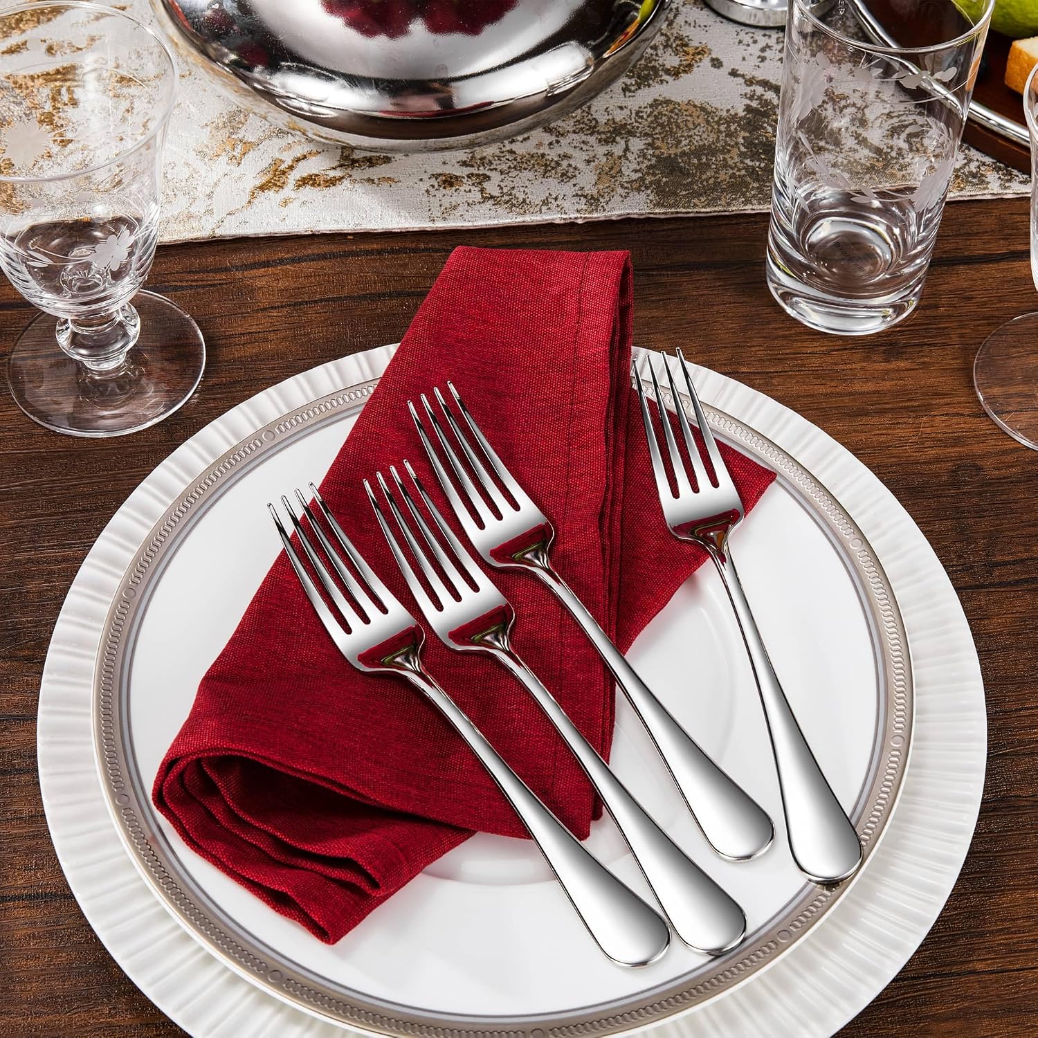 Royalrose Premium Aria 8 Inch Silverware Forks Set of 4 (4, Dinner Forks)