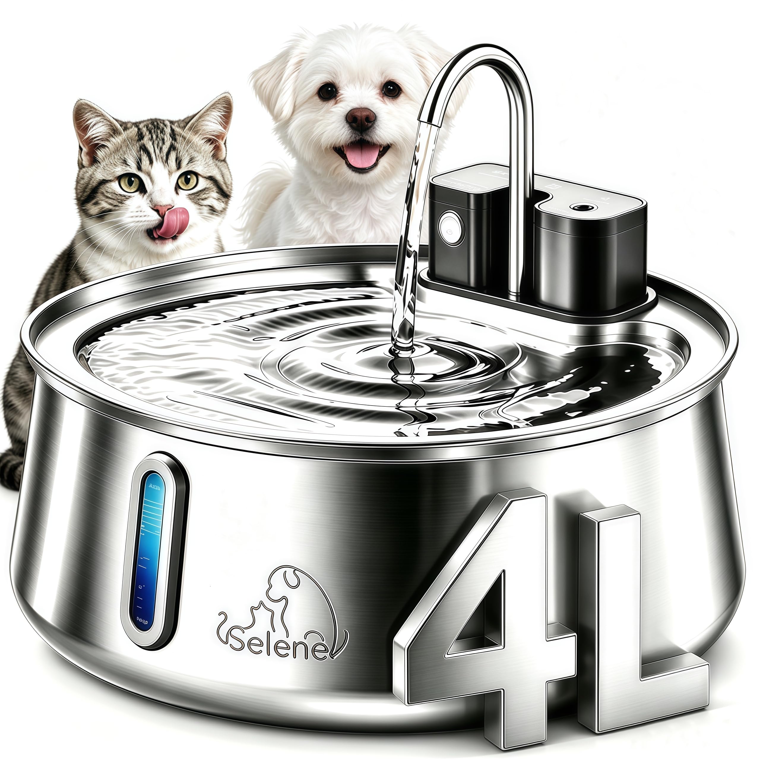 Selene Dog Water Fountain, 4.0L High-Capacity Automatic Pet Water Dispenser