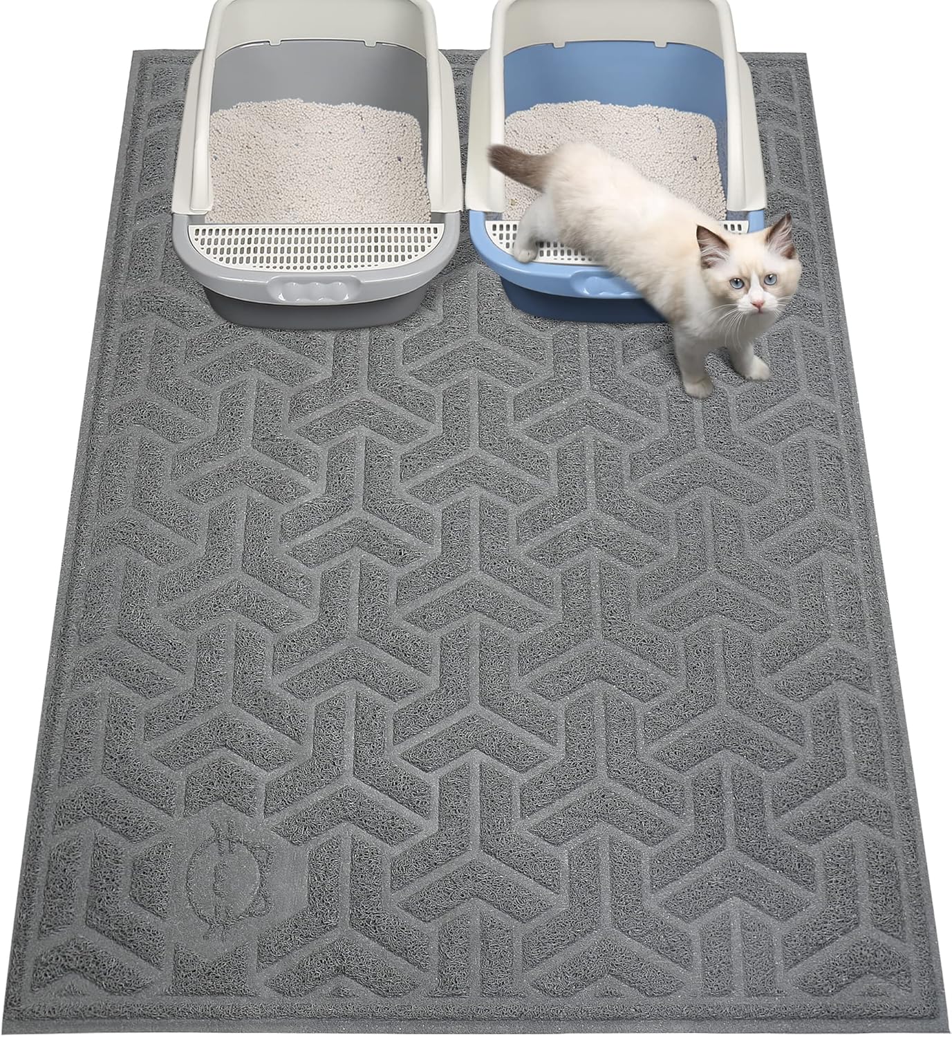 UPSKY Cat Litter Mat, Litter Trapping Mat Soft on Kitty Paws, Large Litter Box Mat 46" x 35" Scatter Control for Cat Litter, Waterproof and Anti-Slip Cat Mat G-Gray 2X-Large?47" x 35"?