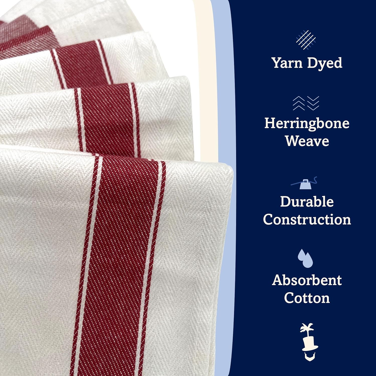 Lincoln & Palm Natural Cotton Tea Towels, 27 x 19, Set of 6 Herringbone Kitchen Dish Towels, Flour Sack Flat Woven for Drying Dishes, Hands, or Bread Proofing, Striped, Patterned Designs (Red) - Image 6