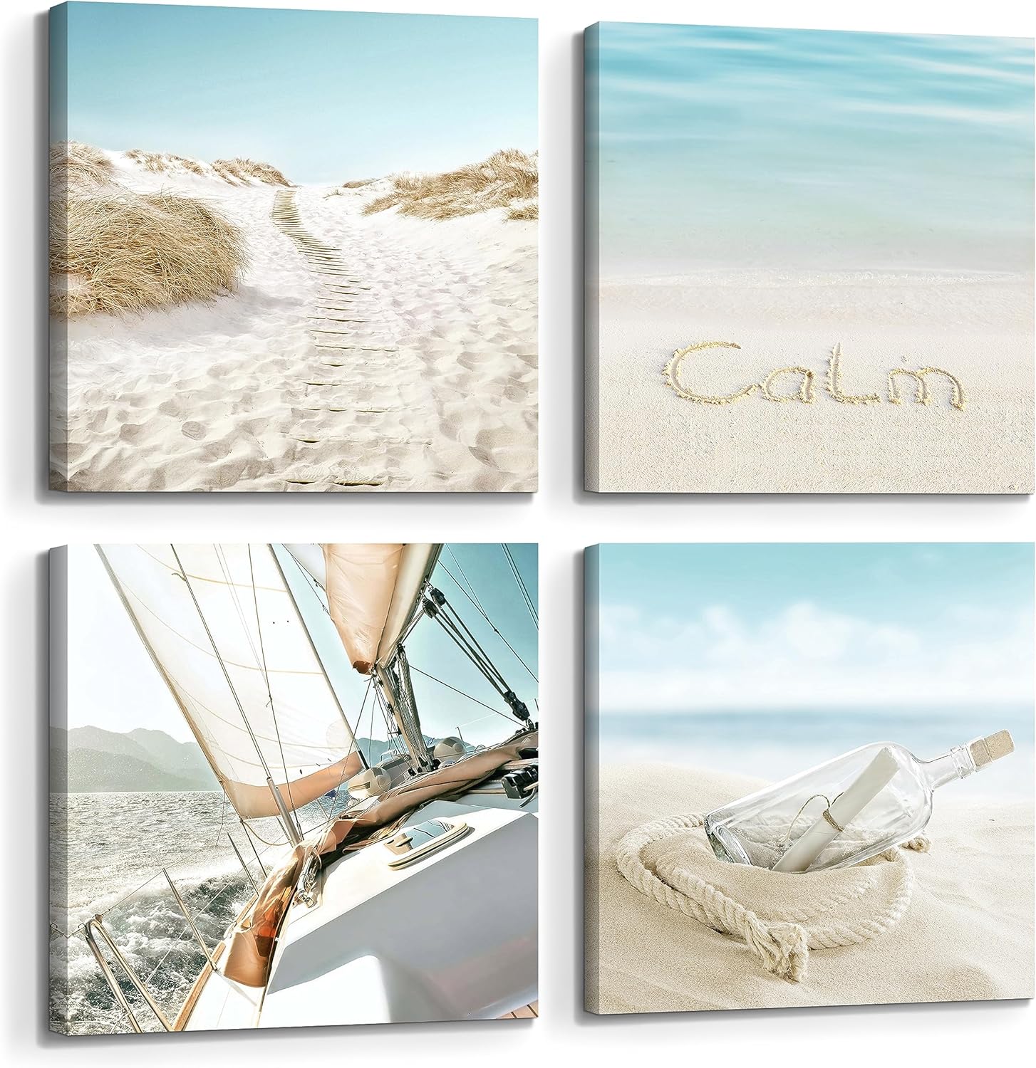 the stream design Beach Canvas Wall Art Bedroom: 4 Piece Living Room Bathroom Coastal Sea Creature Picture Modern Ocean Life Print Decor Calming Seaside Starfish Seashell Conch Painting Artwork