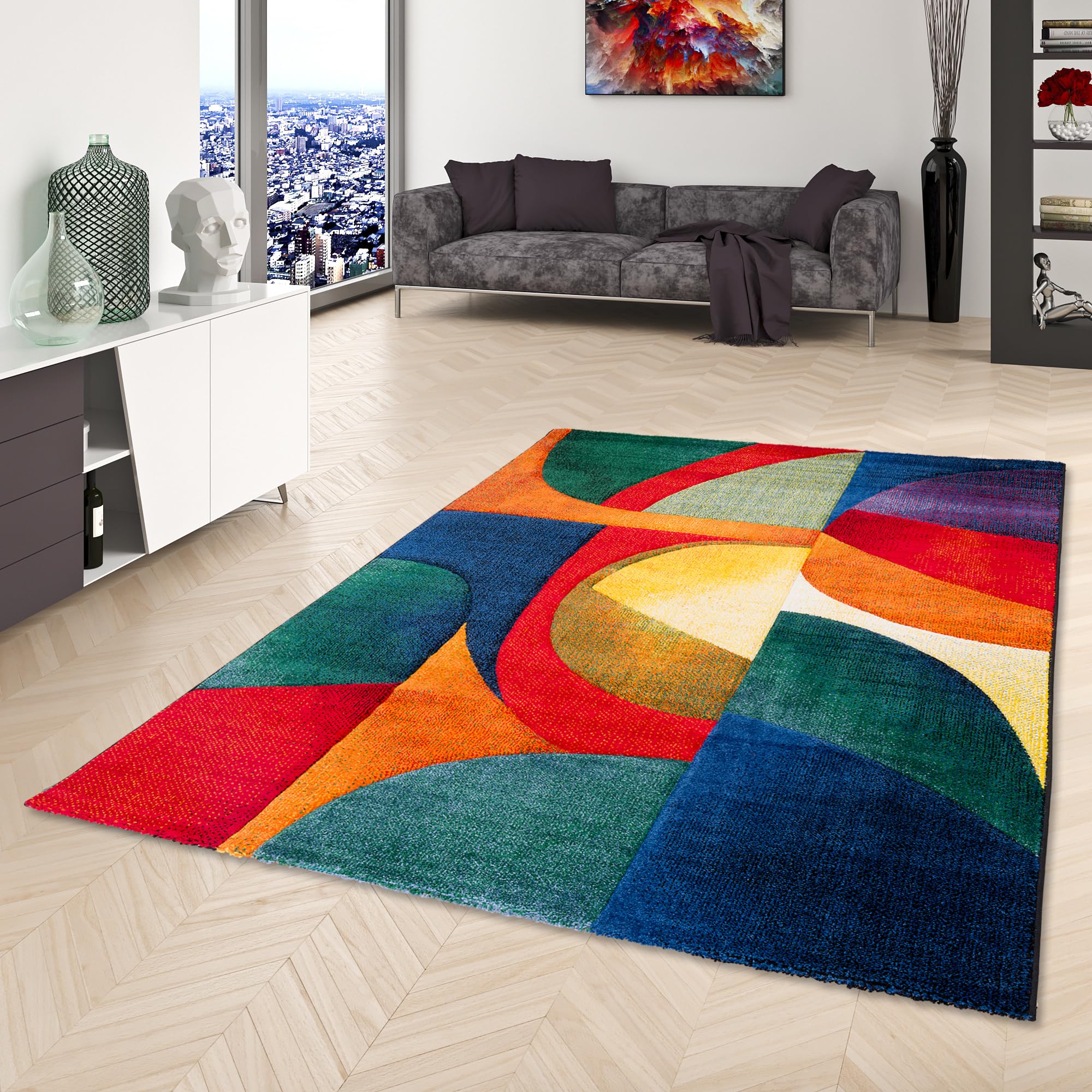 Pergamon Tapis Design Maui Moderne Vert pétrole - Tapis Moderne avec découpe en Contour et Motif Tendance - Parfait pour Le Salon, la Salle à Manger