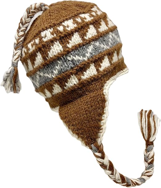 Nepal Hand Knit Sherpa Hat with Ear Flaps, Trapper Ski