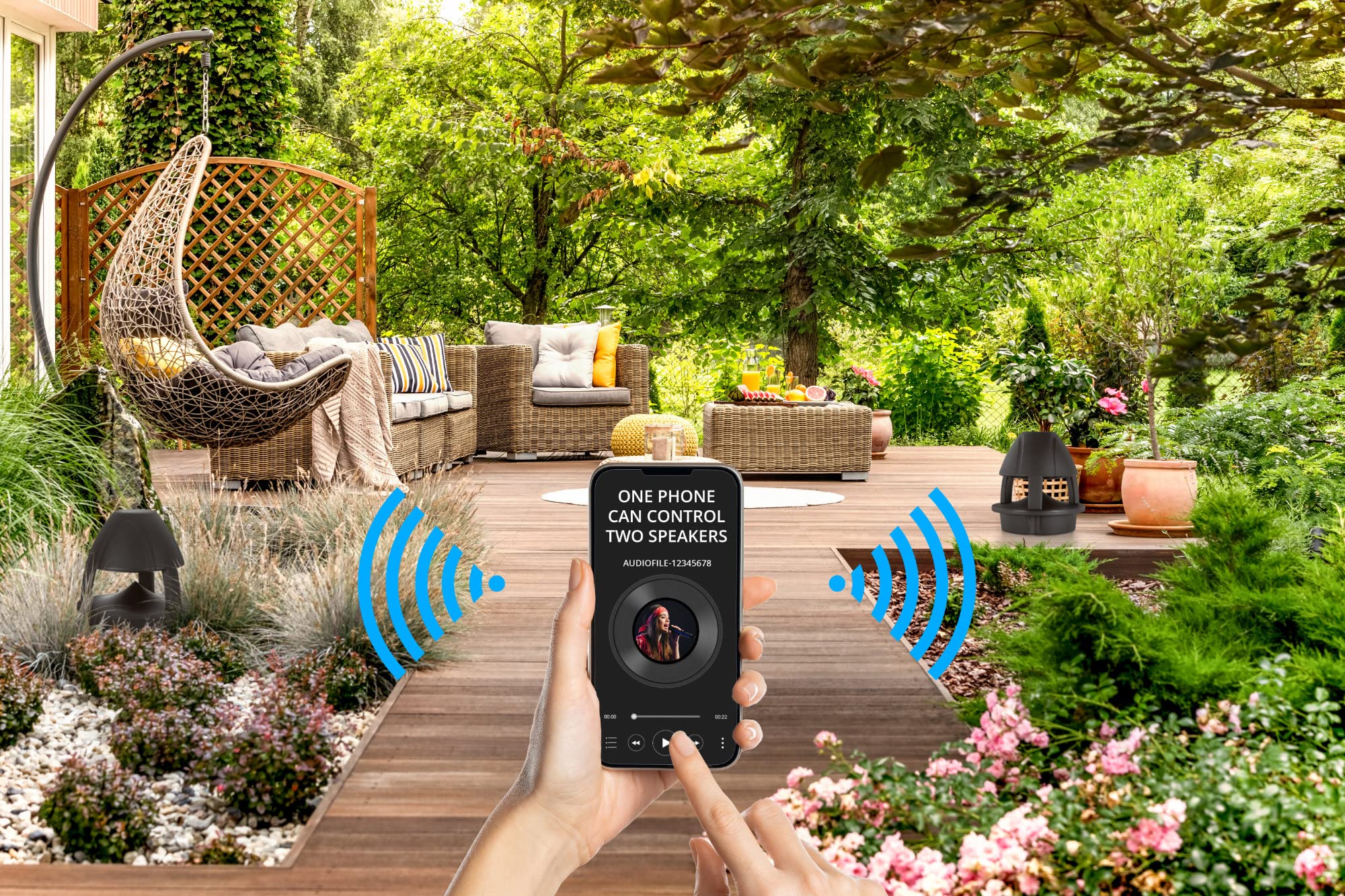 McGrey WPL-660BK BT 360° Outdoor-Lautsprecher Paar - 2 aktive 2-Wege Garten-Lautsprecher - Bluetooth®-Reichweite: ca. 10 Meter - 360° Schallverteilung - Wasser- und UV-resistent (IP56) - Schwarz