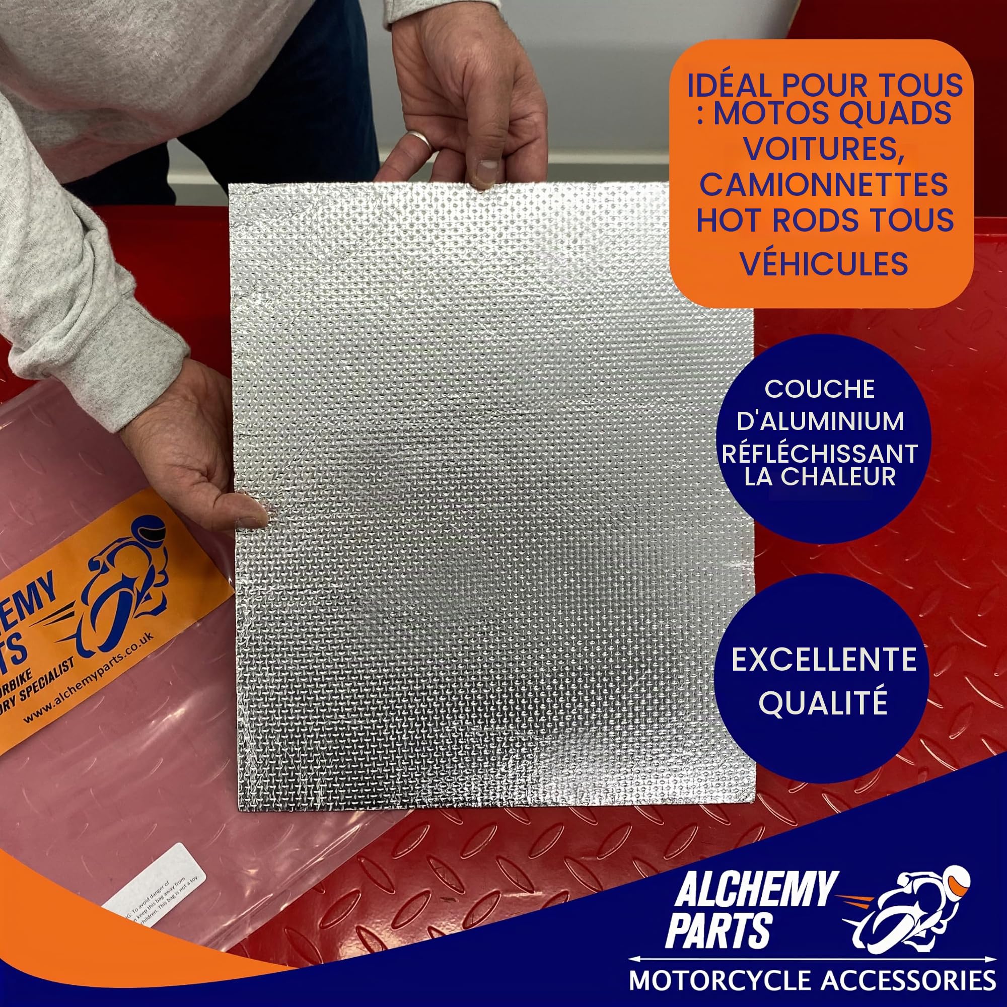 Alchemy Parts 2 X Bouclier Thermique Pare Chaleur Échappement Moteur Plaque 40 x 33cm Idéal pour Moto, Voiture - Aluminium & Réfléchissant