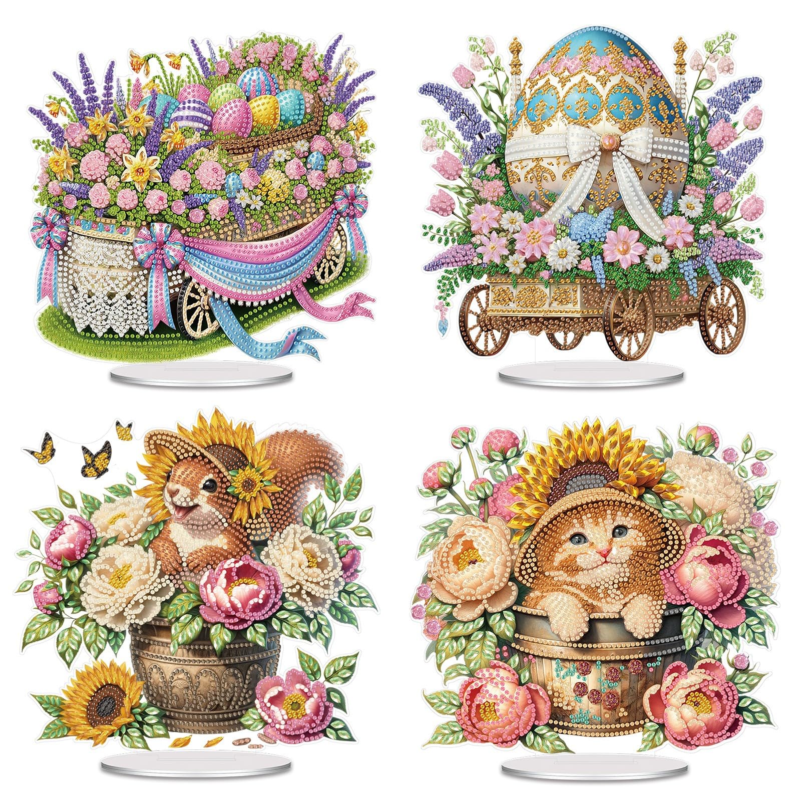 CustmArti DIY Diamond Art Painting Acryl Aufsteller Osterei Ostern Bastelset Tischdekoration Malen nach Zahlen Wohnzimmer Hobby Anfängerfreundlich-4PCS