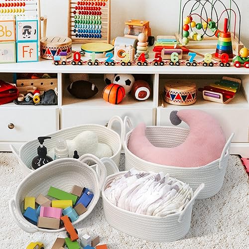 Miniatura 6 de Caroeas Juego de 4 cestas de almacenamiento tejidas con cuerda de algodón, cestas para estantes para organizar, canastas decorativas duraderas y