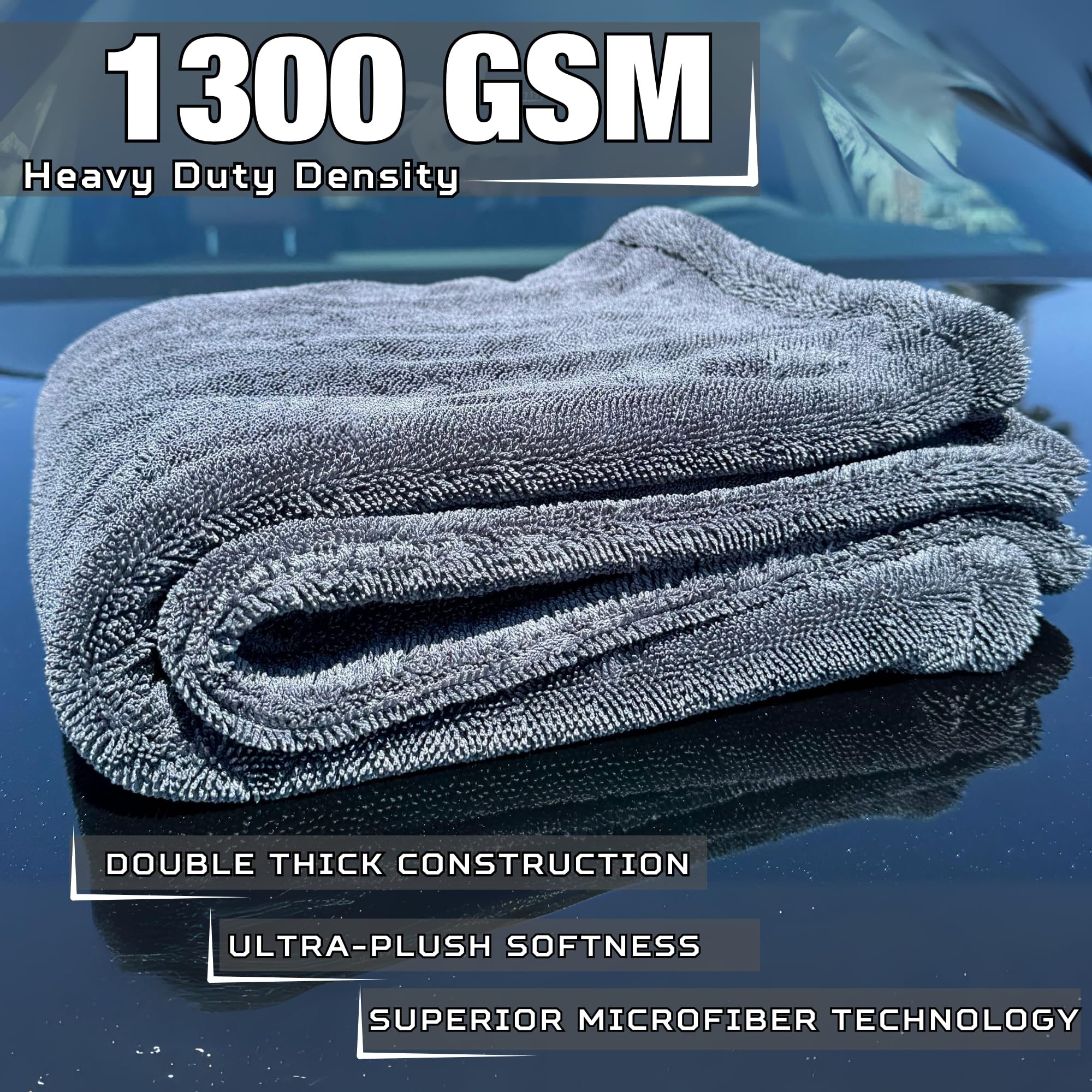 XL Auto-Trockentuch, 1300 g/m², professionelles Auto-Handtuch mit doppelt gedrehter Schlaufe, Auto-Trockentücher, extra groß, super saugfähig, Mikrofaser-Trockentücher für Autos, LKWs, SUVs