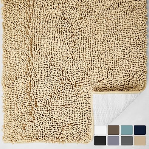 Miniatura 8 de Deconovo Tapete de baño de felpilla suave y gruesa, de 36 x 24 pulgadas, de secado rápido, absorbente, antideslizante, parte trasera de goma para