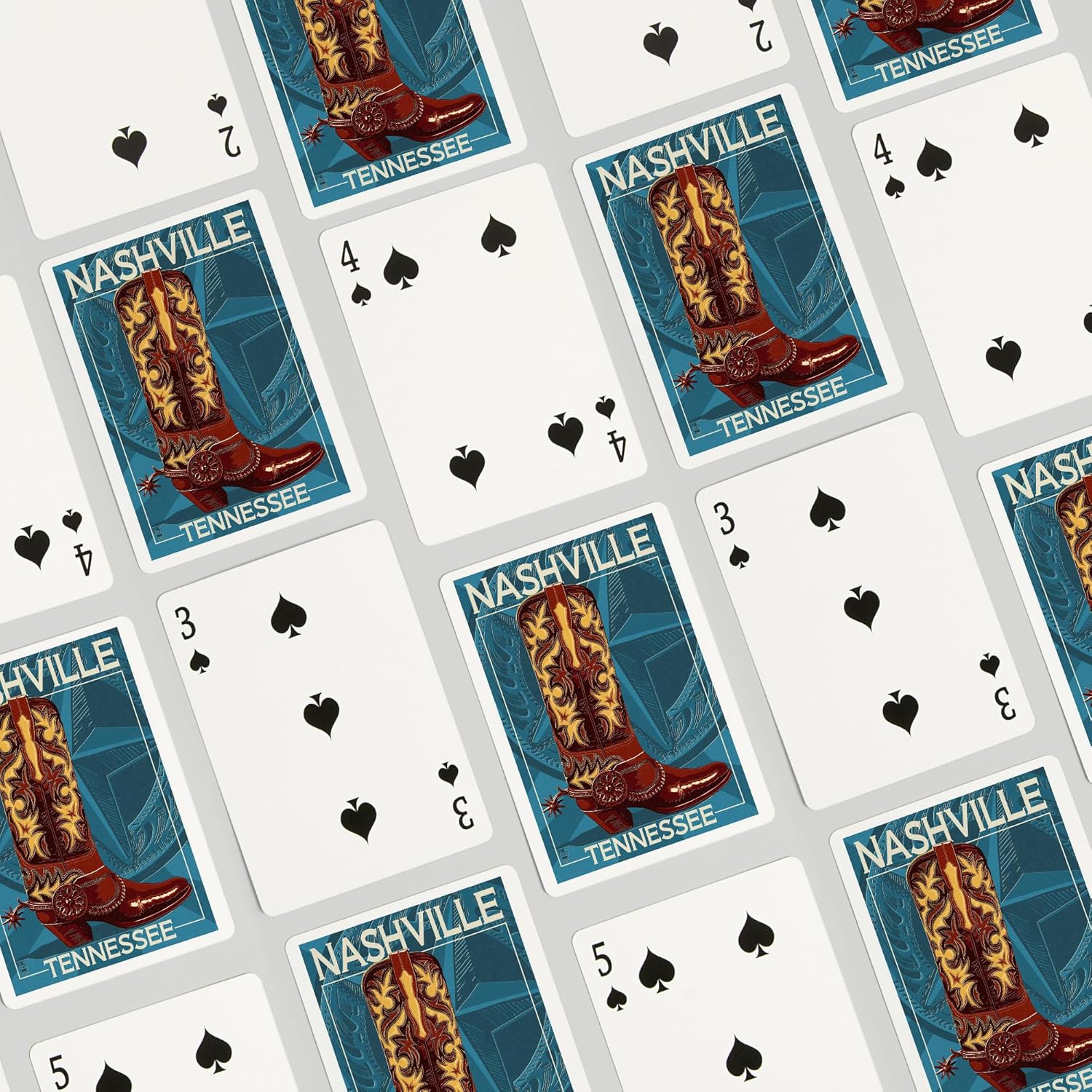 Lantern Press Nashville, Tennessee, Letterpress Boot, 52 Playing Cards for Adults, Poker Size Card Deck