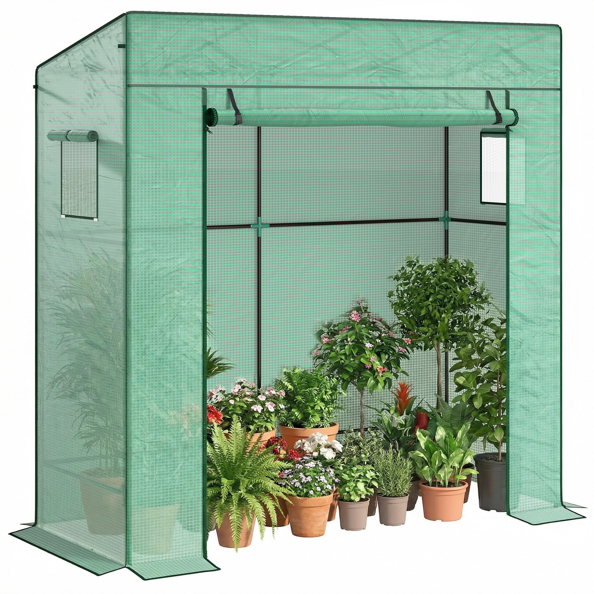 Outsunny Kweekbak Minikas Broeikas met Deksel van Hout en Polycarbonaat