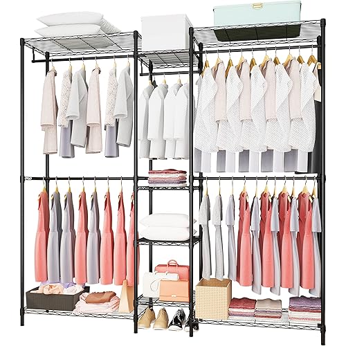 Serxis Heavy Duty Clothes Rack for Hanging Clothes, Metal Garment Rack，Large Capacity Portable Clothing Rack，Freestanding Open Wardrobe Organizer Rack, 67.0"L x 13.8"W x 75.6"H Max Load 720LBS, Black