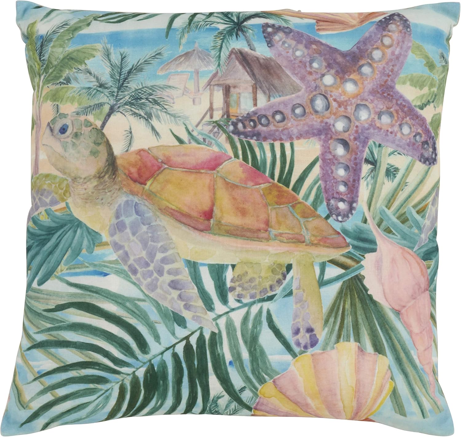 SARO LIFESTYLE Tropique Collection Tropical Turtle Print Throw Pillow, 18", Multi