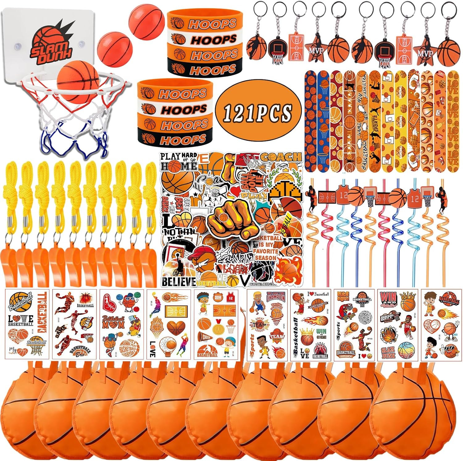 121 Pcs Basketball Party Favors, Basketball Party Supplies Include Basketball Shooting Sets, Basketball Gift Bags, Basketball Whistles, Other Products for Basketball Party Decorations