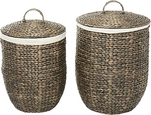 Miniatura 9 de CosmoLiving by Cosmopolitan Cesta de almacenamiento hecha a mano con forro y tapas a juego, juego de 2 23 pulgadas, 25 pulgadas de alto, marrón claro