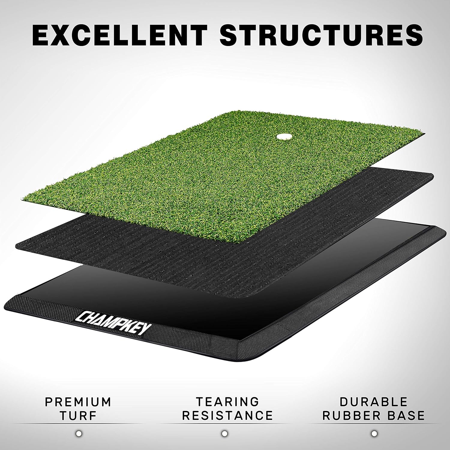 CHAMPKEY Premium Synthetic Turf Golf Hitting Mat | Heavy Duty Rubber Base Golf Practice Mat | Come with 1 Rubber Tee and 9 Plastic Tees : Sports & Outdoors