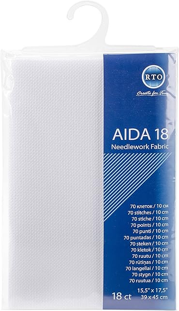 RTO Aida 18 Count Cross Stitch, 100% Cotton, White, 39 x 45 cm