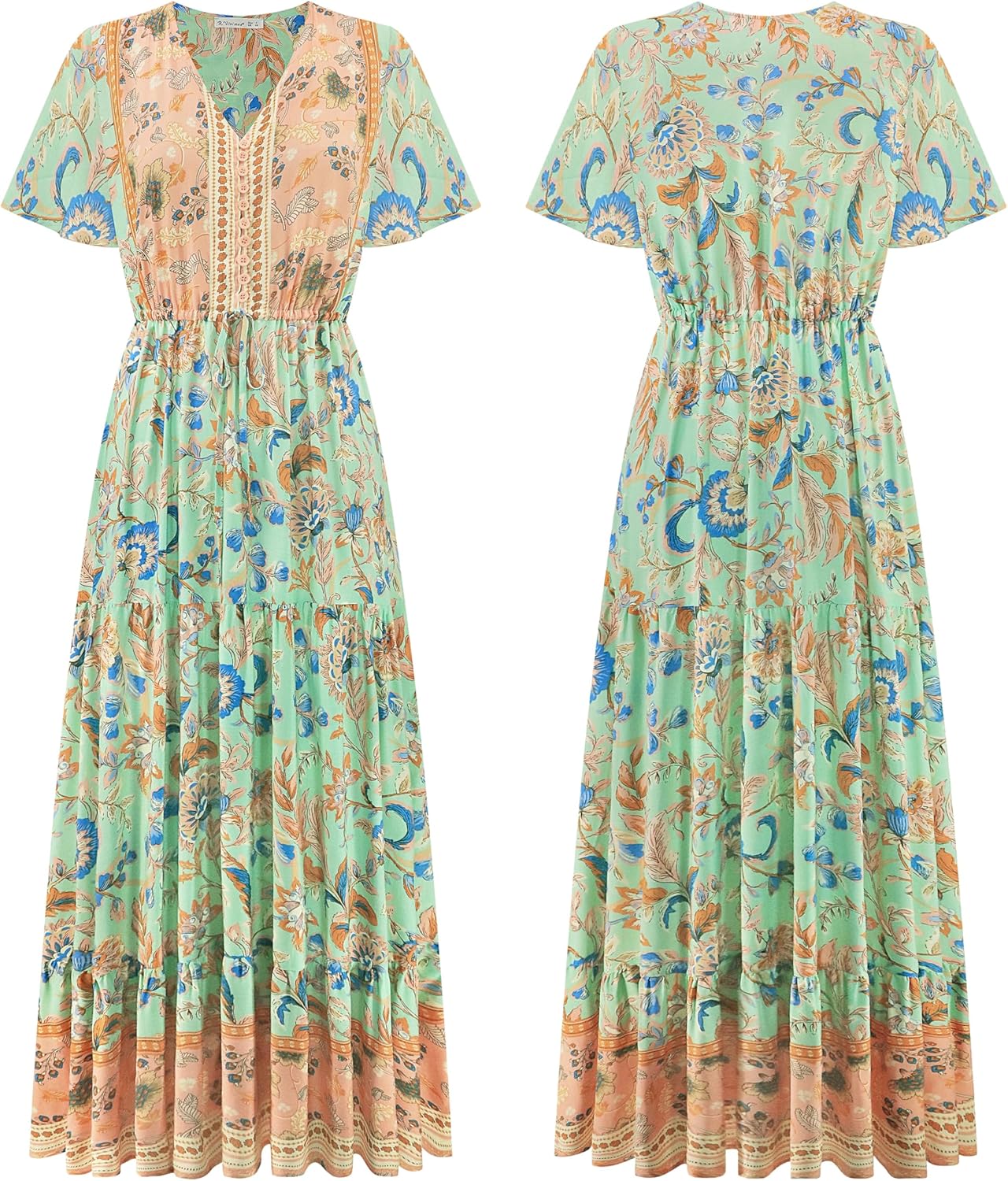 R.Vivimos Womens Summer Floral Print Cotton Short Sleeve Flowy Dress - Image 6