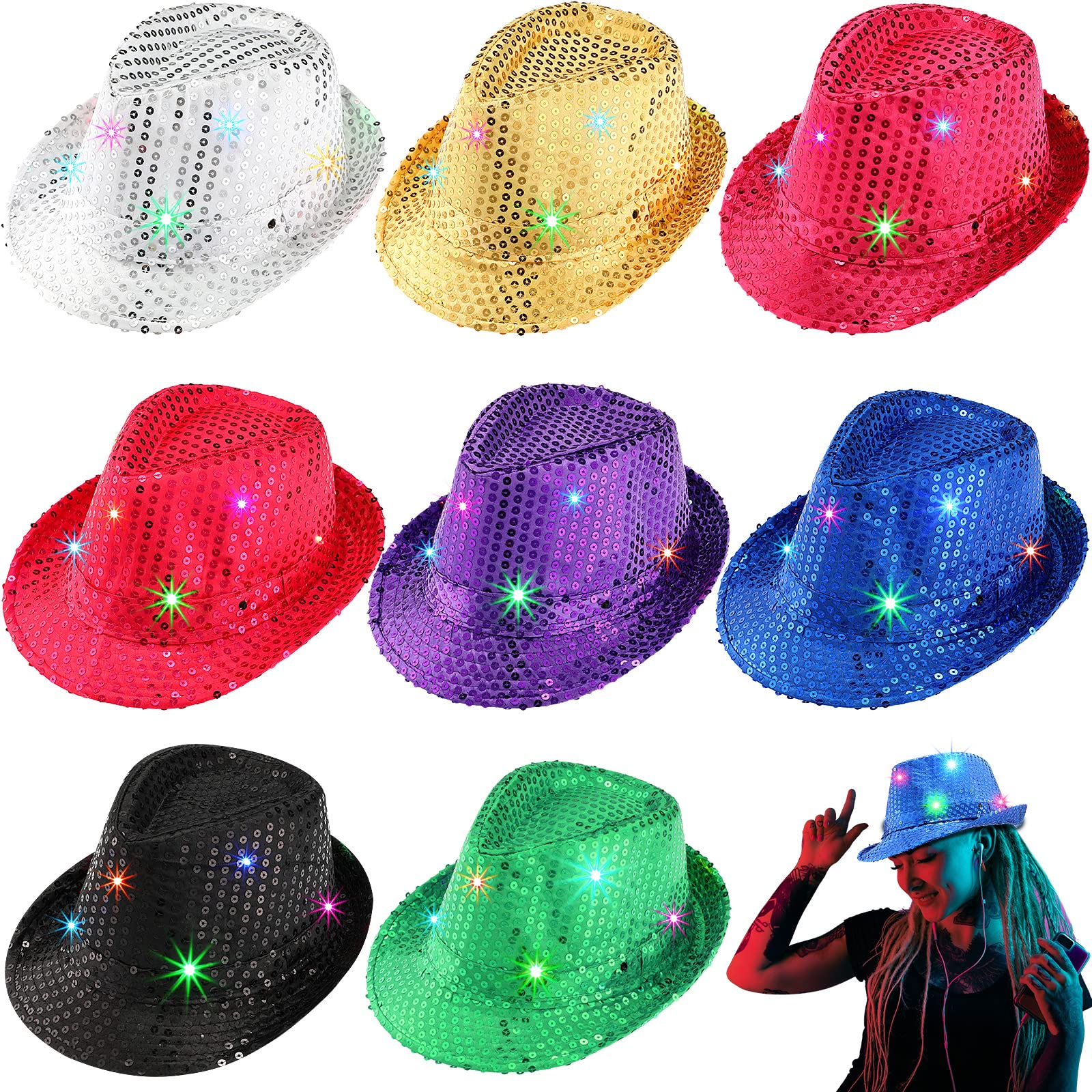 Coume 8 Pcs Light up Hats Bulk LED Cowboy Hat for Disco Halloween