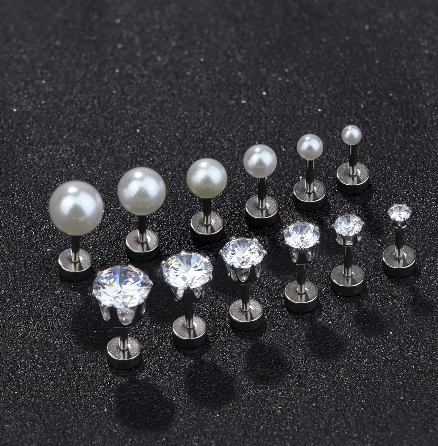Jstyle 12Pairs Stainless Steel Round Clear Cubic Zirconia Pearl Stud Earring for Women CZ Earrings 3-8MM - Image 7