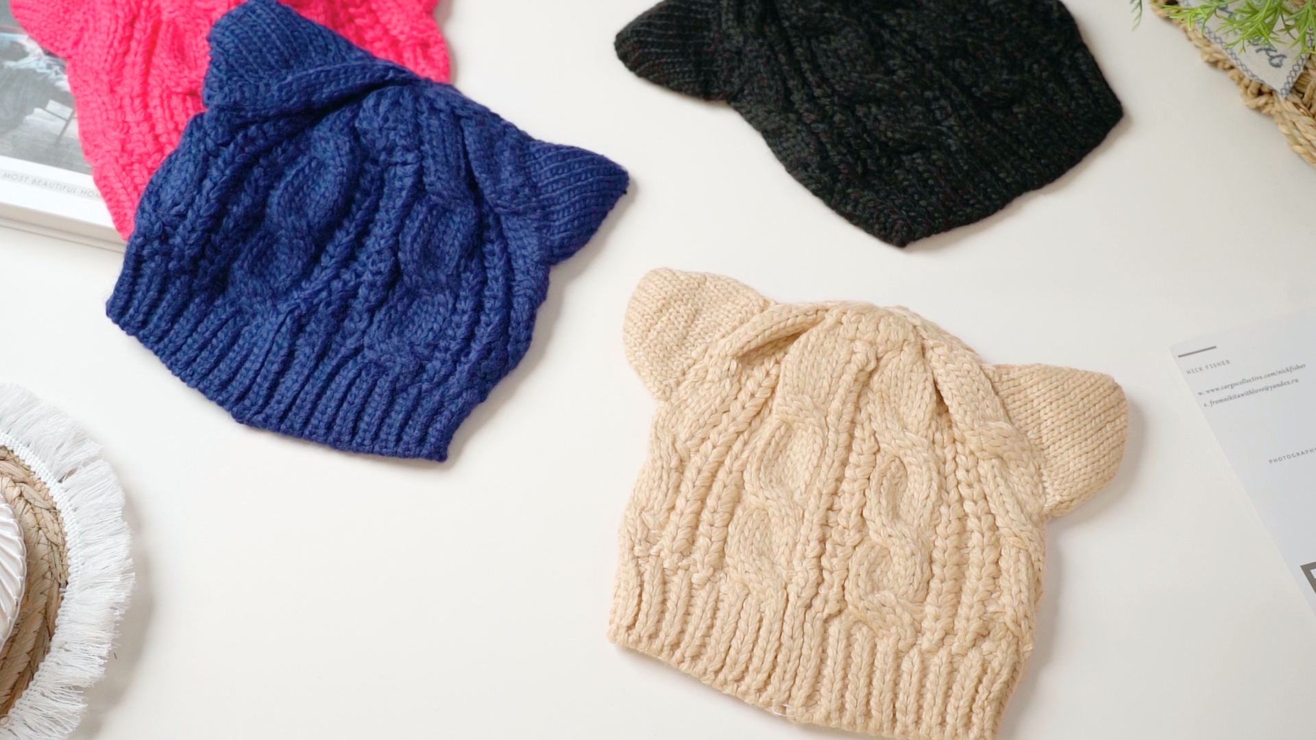 SATINIOR Cat Ear Beanie Hats Cute Cat Knitted Winter Knit Cable