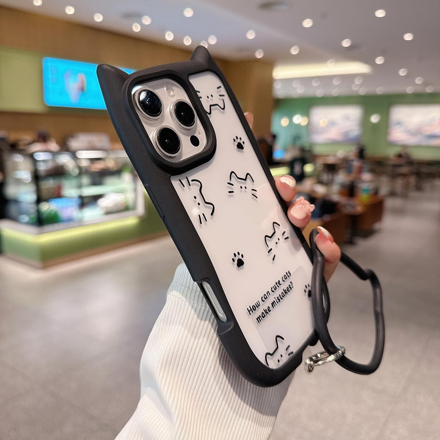 for iPhone 13 Pro Max Case, [Black Cute Cat Ears] [2-in-1 with Kitty Bracelet] Stylish Print, Soft TPU Shockproof, Gift for Women and Girls - Image 6