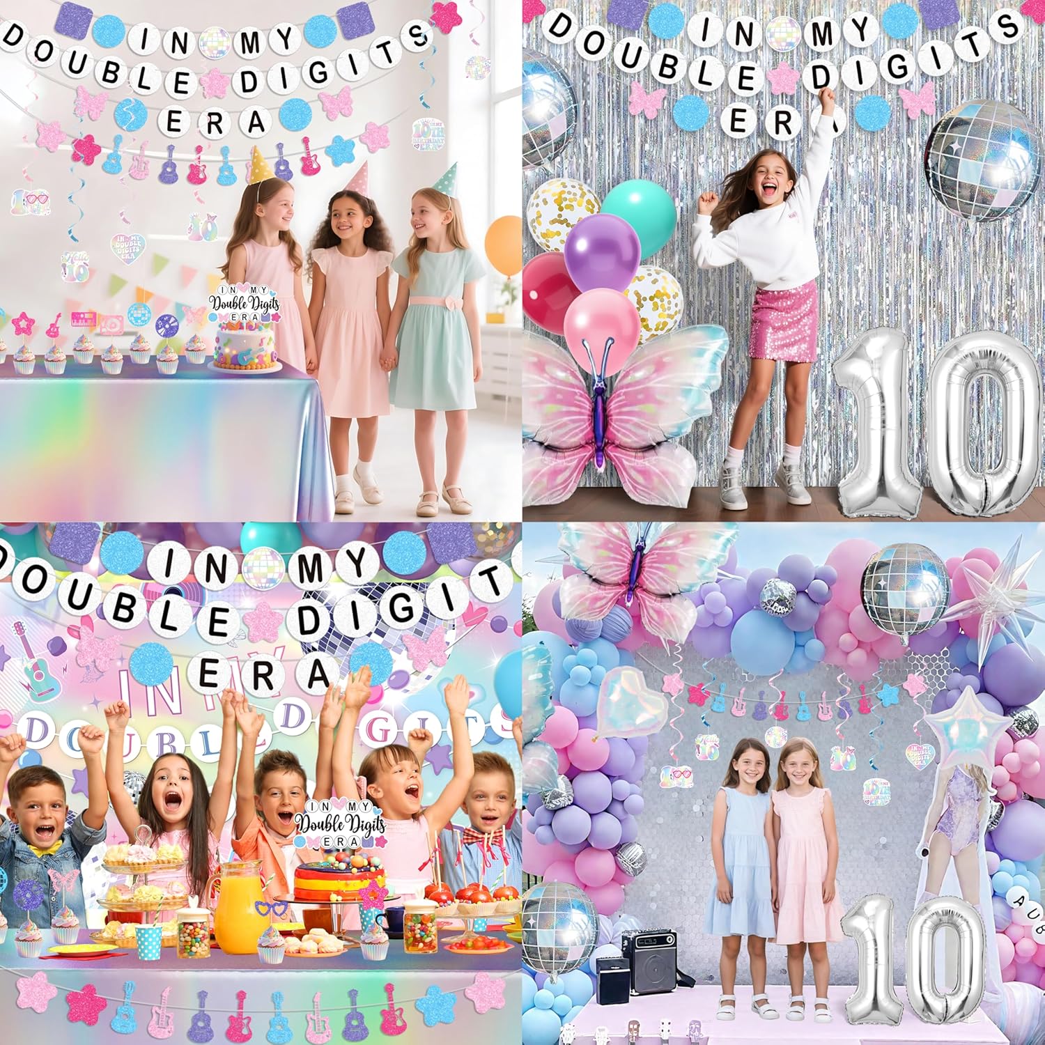 10th Birthday Decorations for Girls, Double Digits Birthday Girl Party Decor, In My Double Digits Era Party Supplies with Pink Purple Balloon Arch Friendship Bracelet Banner Backdrop Hanging Swirls