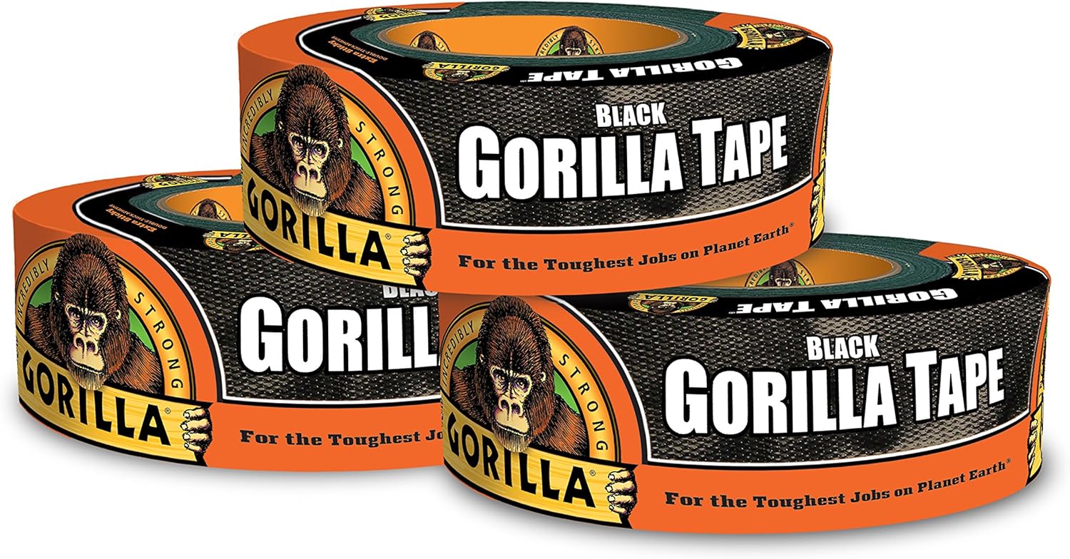 Gorilla Black Duct Tape, 1.88" x 35 yd, Black, (Pack of 3)