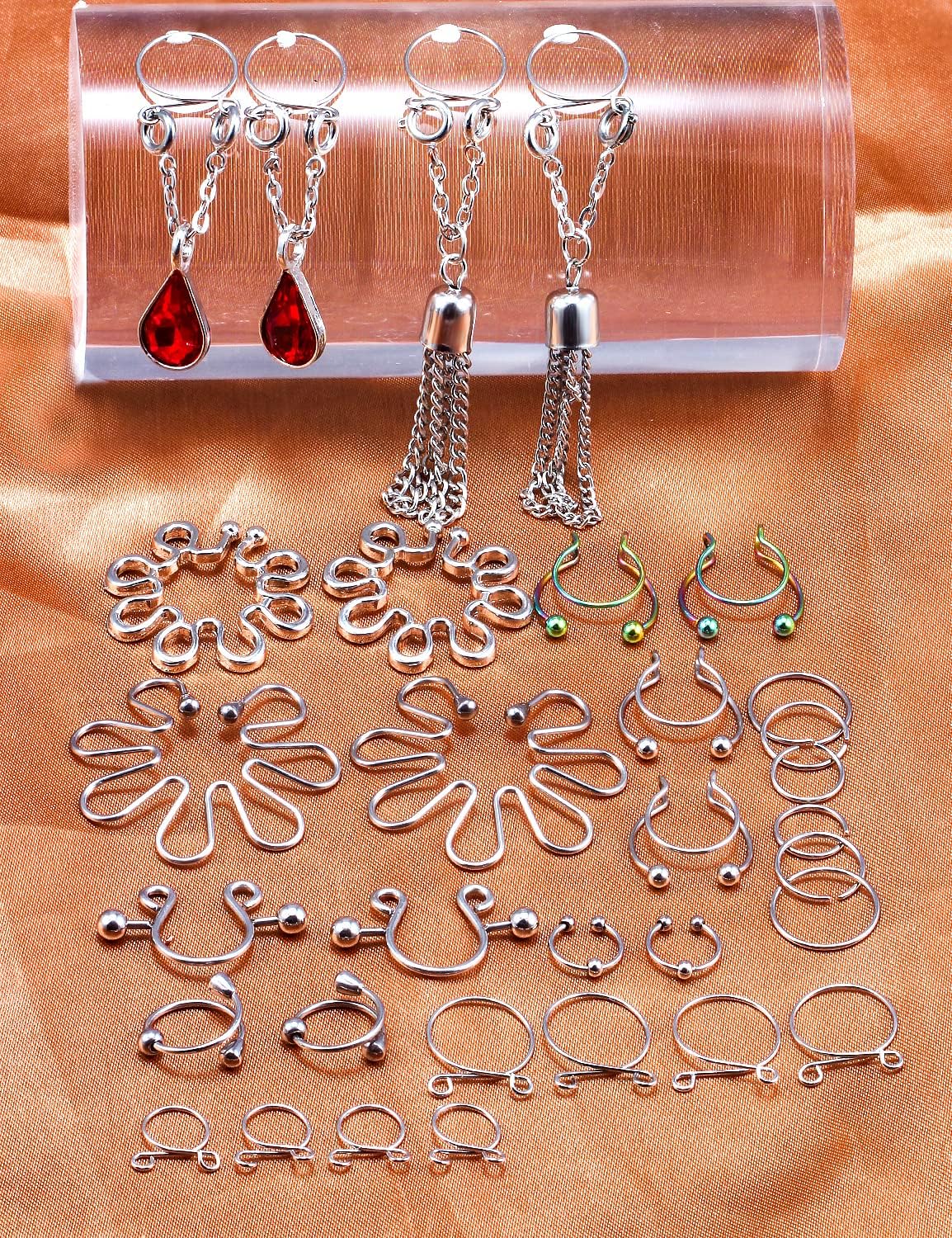 Oufksiyy Fake & Faux Adjustable Non Body Piercing Jewelry Stainless Steel Clip On Hoop Rings Earrings
