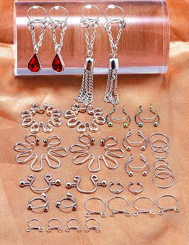 Miniatura 3 de Oufksiyy - Anillo de pezón falso de acero inoxidable sin perforación, anillos de pezón con clip, joyería de piercing de cuerpo sintético para