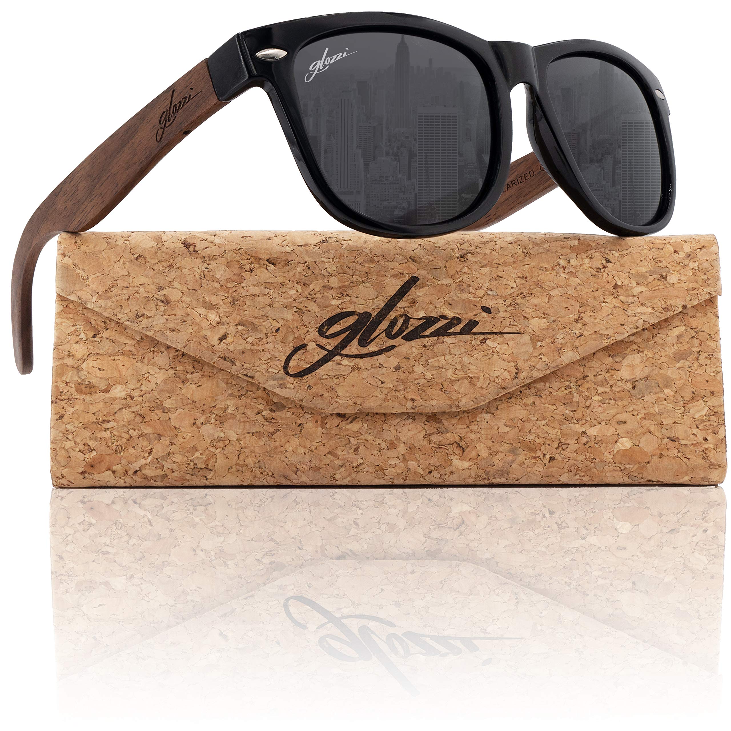 Walnuss Holz Sonnenbrille Herren und Damen Polarisiert UV400 mit Holzbügeln und Brillenetui aus Kork