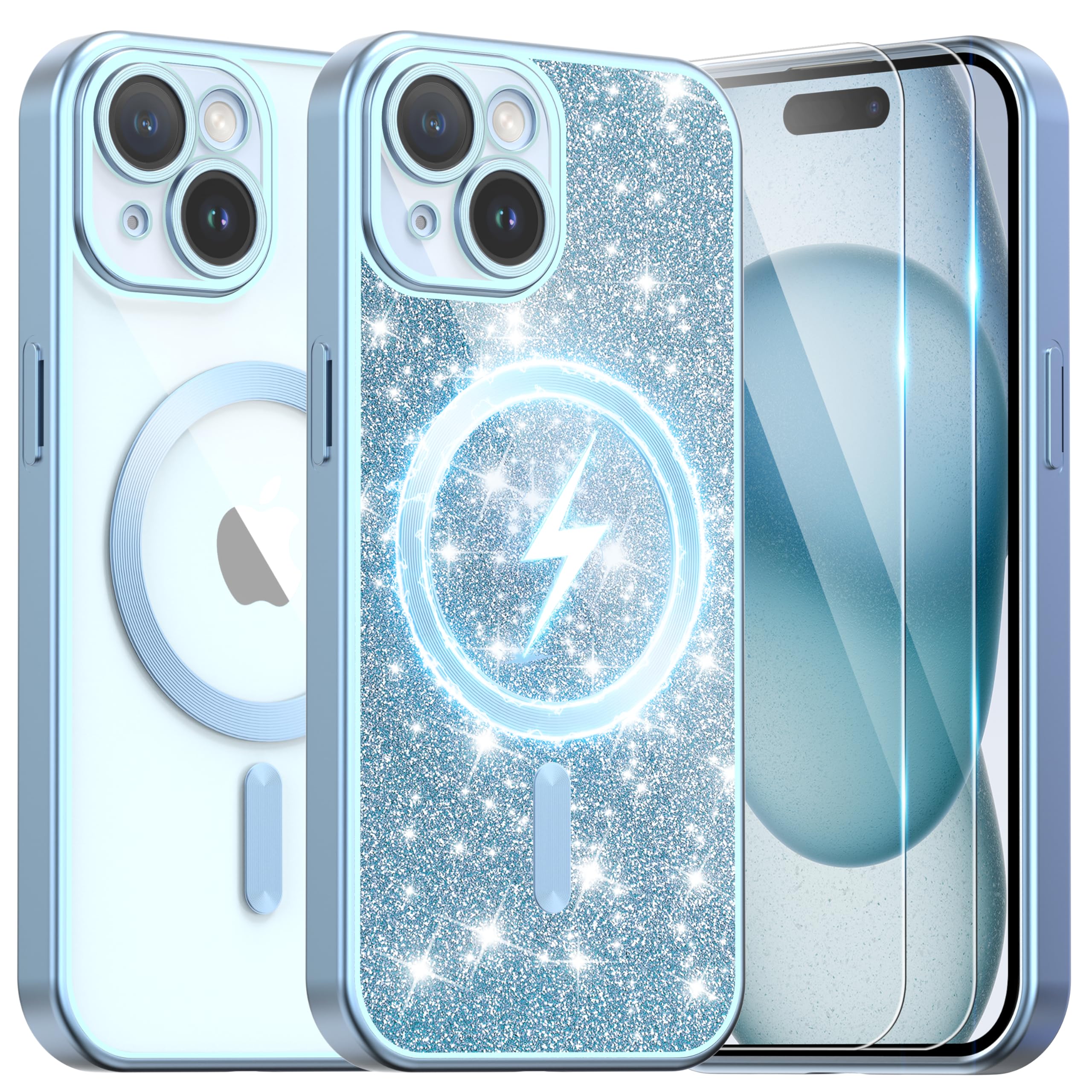 Ethanger Coque de protection pour iPhone 15 - Avec 2 films de protection blindés - Compatible avec Magsafe - Carte pailletée et dragonne - En silicone transparent mat - Pour iPhone 15 - Gris titane Ethanger Coque de protection pour iPhone 15 - Avec 2 films de protection blindés - Compatible avec Magsafe - Carte pailletée et dragonne - En silicone transparent mat - Pour iPhone 15 - Gris titane