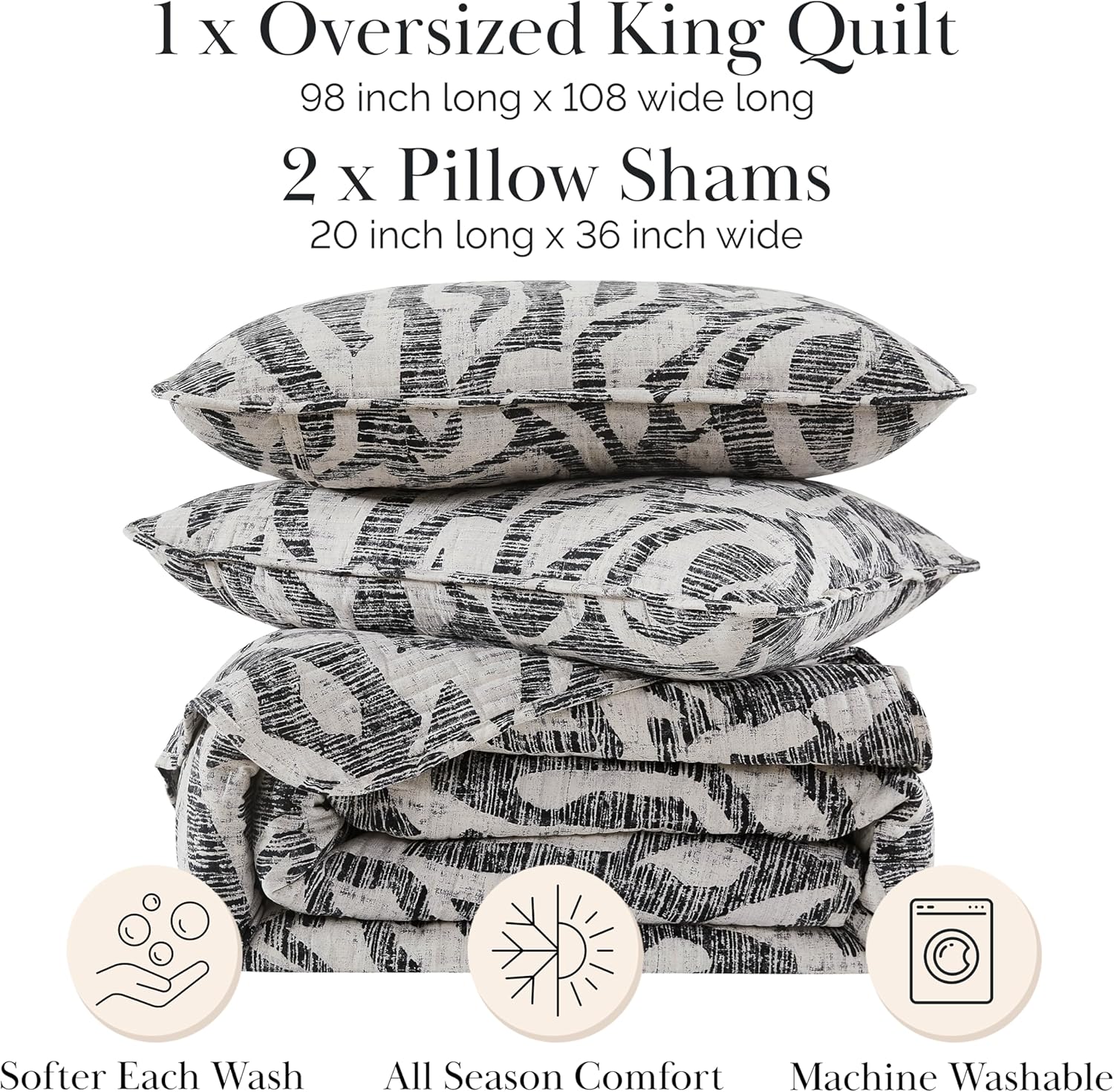 Southshore Fine Living, Inc. Khari Oversized King Quilt Set, 3-Piece with Lightweight Coverlet and 2 Matching Pillow Shams, Indian Hand Printed Tapestry Style, California/King Bed Spread, Slate Grey