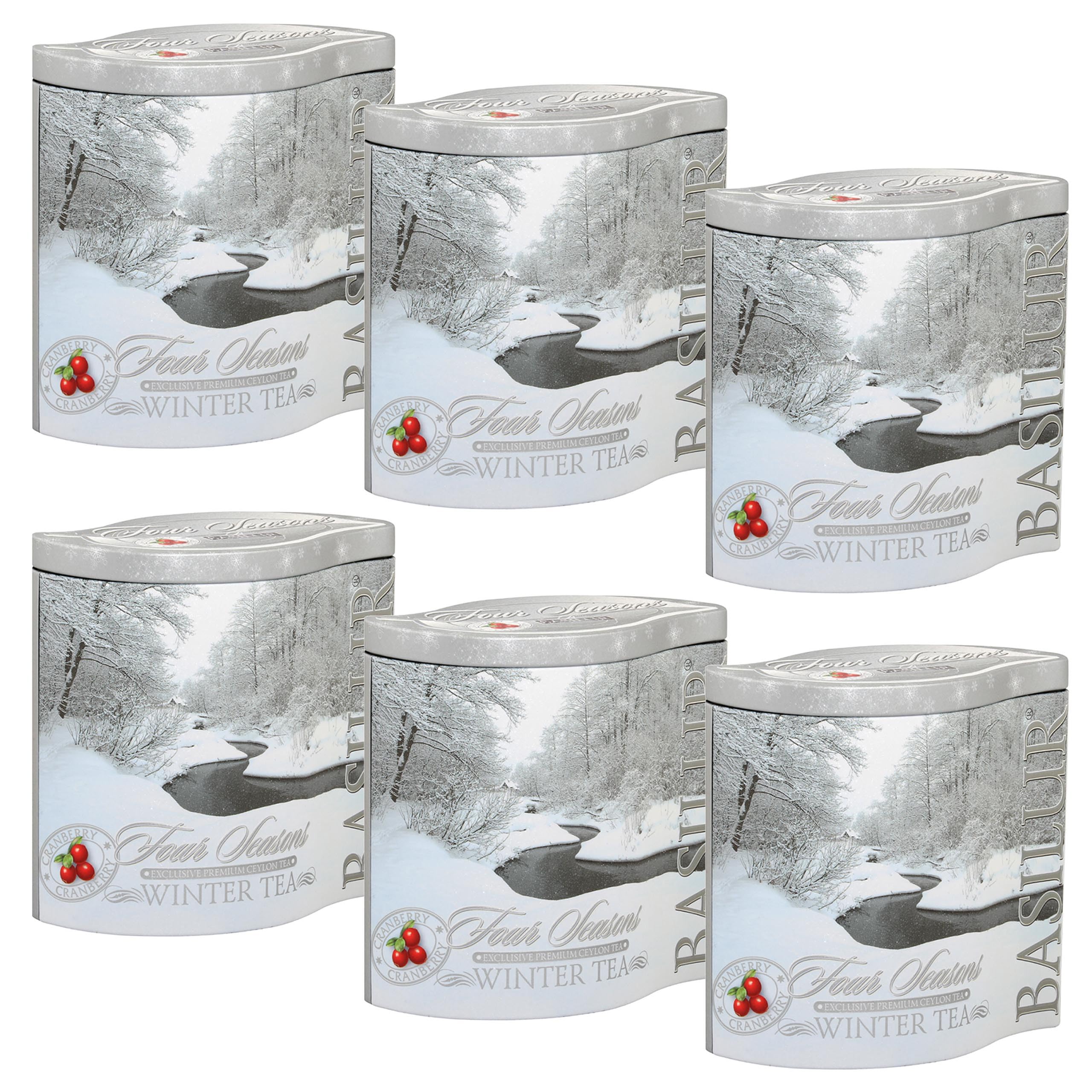 BASILUR Winter Tea- Liściasta czarna herbata cejlońska z dodatkiem owoców żurawiny w ozdobnej puszce, 100 g (Winter Tea, x6)