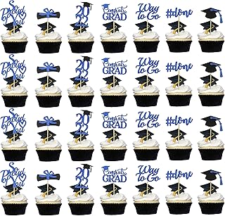 Graduation Cupcake Toppers 2022 Blue, Glitter Class of 2022 Cupcake Toppers Supplies, Class of 2022 Congrats Grad Cap Diploma Cupcake Picks for Graduation Party Decorations 2022 Blue and Black - 35Pcs