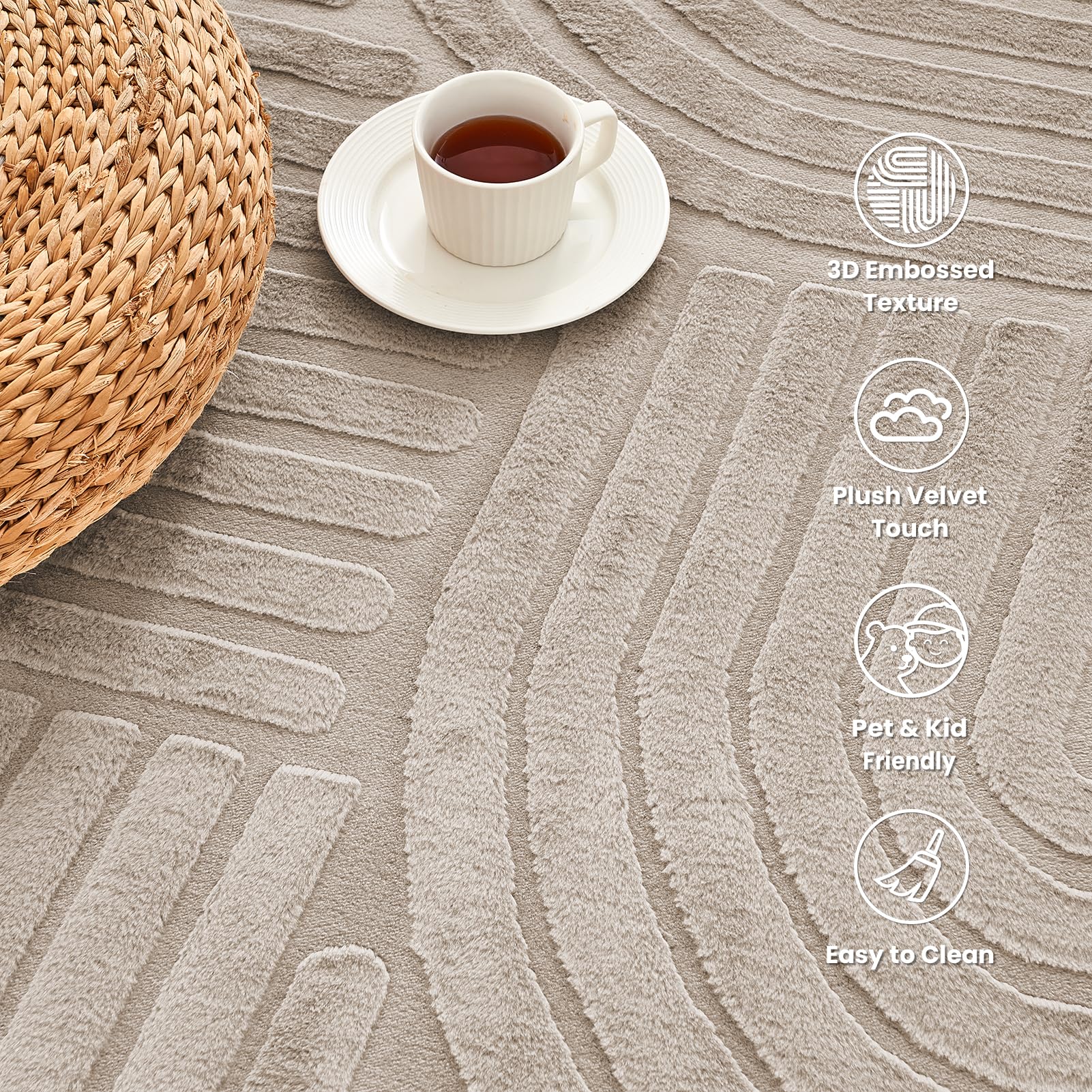 Topfinel Tapis Salon Taupe 160x230 cm, Lavable, Velours Court Moderne, Effet Vague 3D, Doux, Moelleux, Antidérapant, Aspect Fourrure, pour Chambre, Salle à Manger, Enfant, Bureau